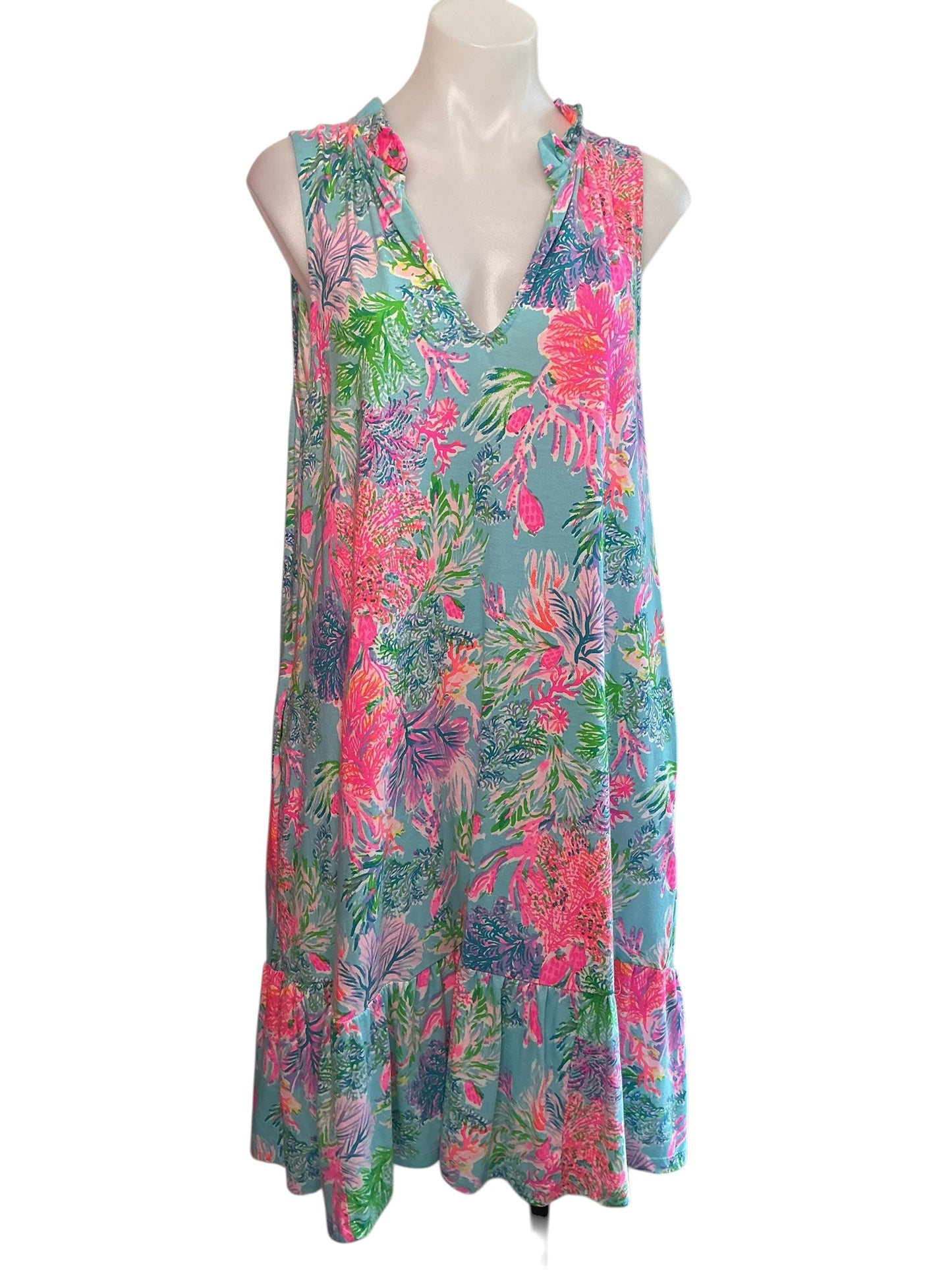 Lilly Pulitzer Malone Dress Amalfi Blue Sound The Sirens - Size L
