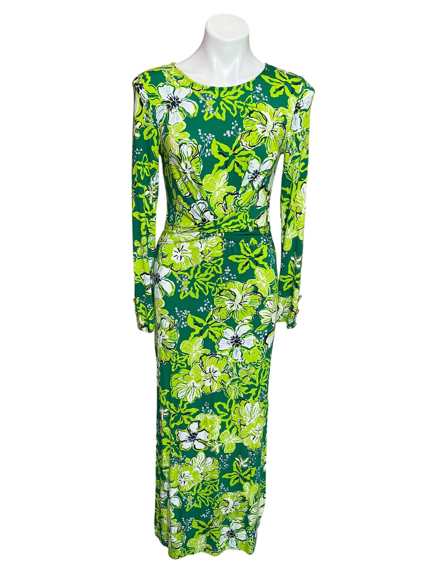 Lilly Pulitzer NWT Alessani Maxi Dress Fiddle Leaf Green Once And Floral - Size S
