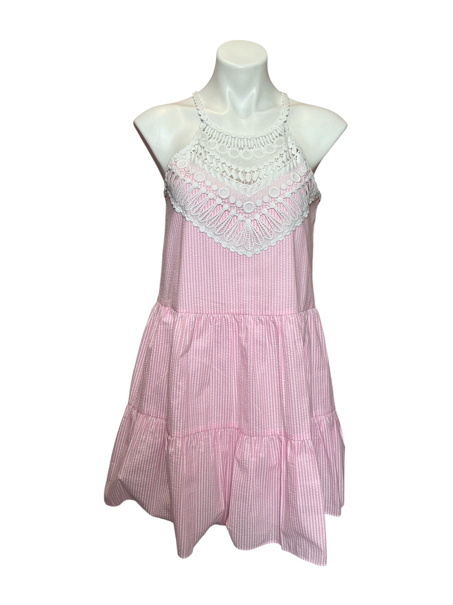 Lilly Pulitzer NWT Britt Seersucker Striped Halter Dress Havana Pink Seersucker Stripe - Size 6