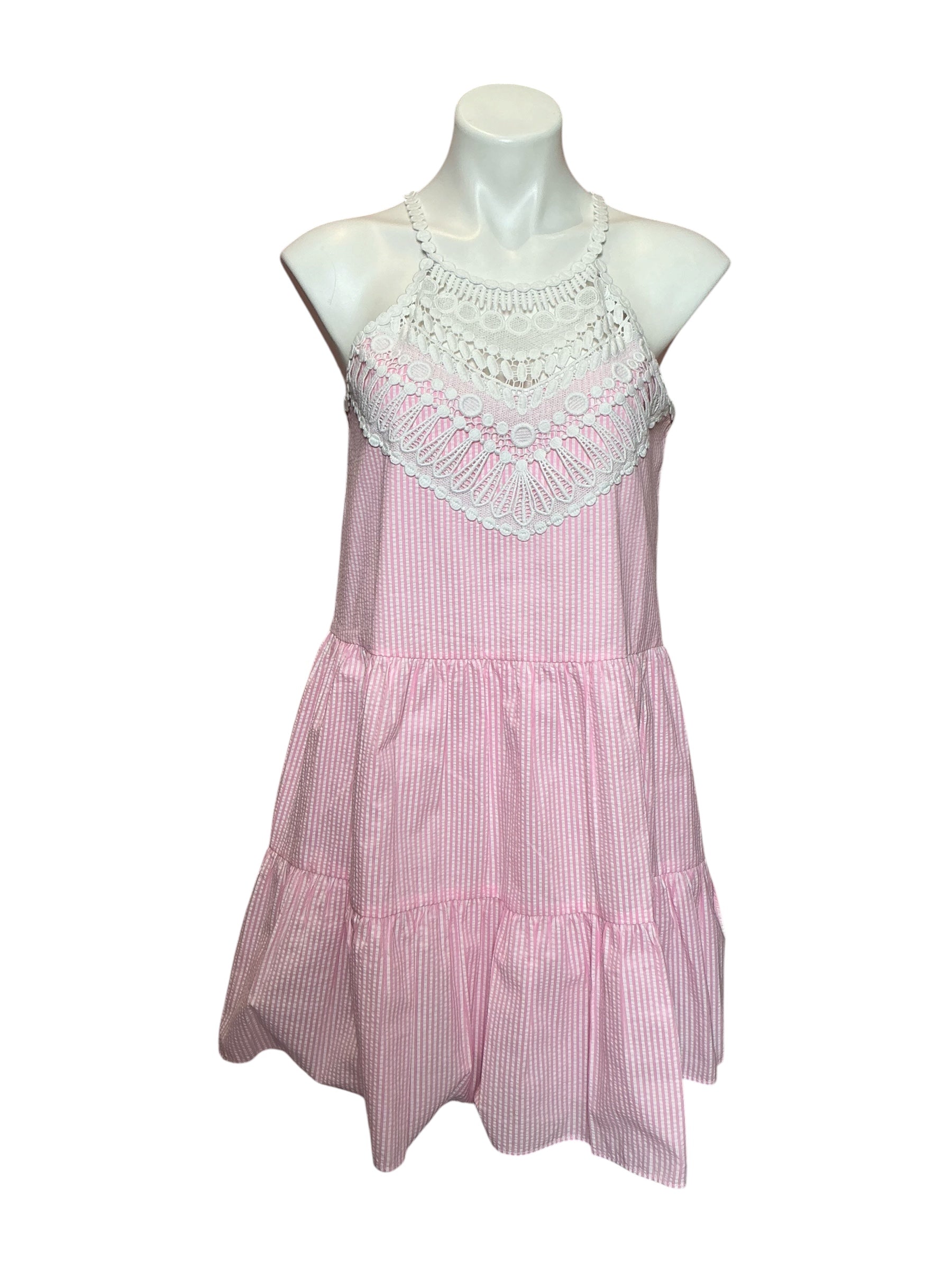 Lilly Pulitzer NWT Britt Seersucker Striped Halter Dress Havana Pink Seersucker Stripe - Size 6