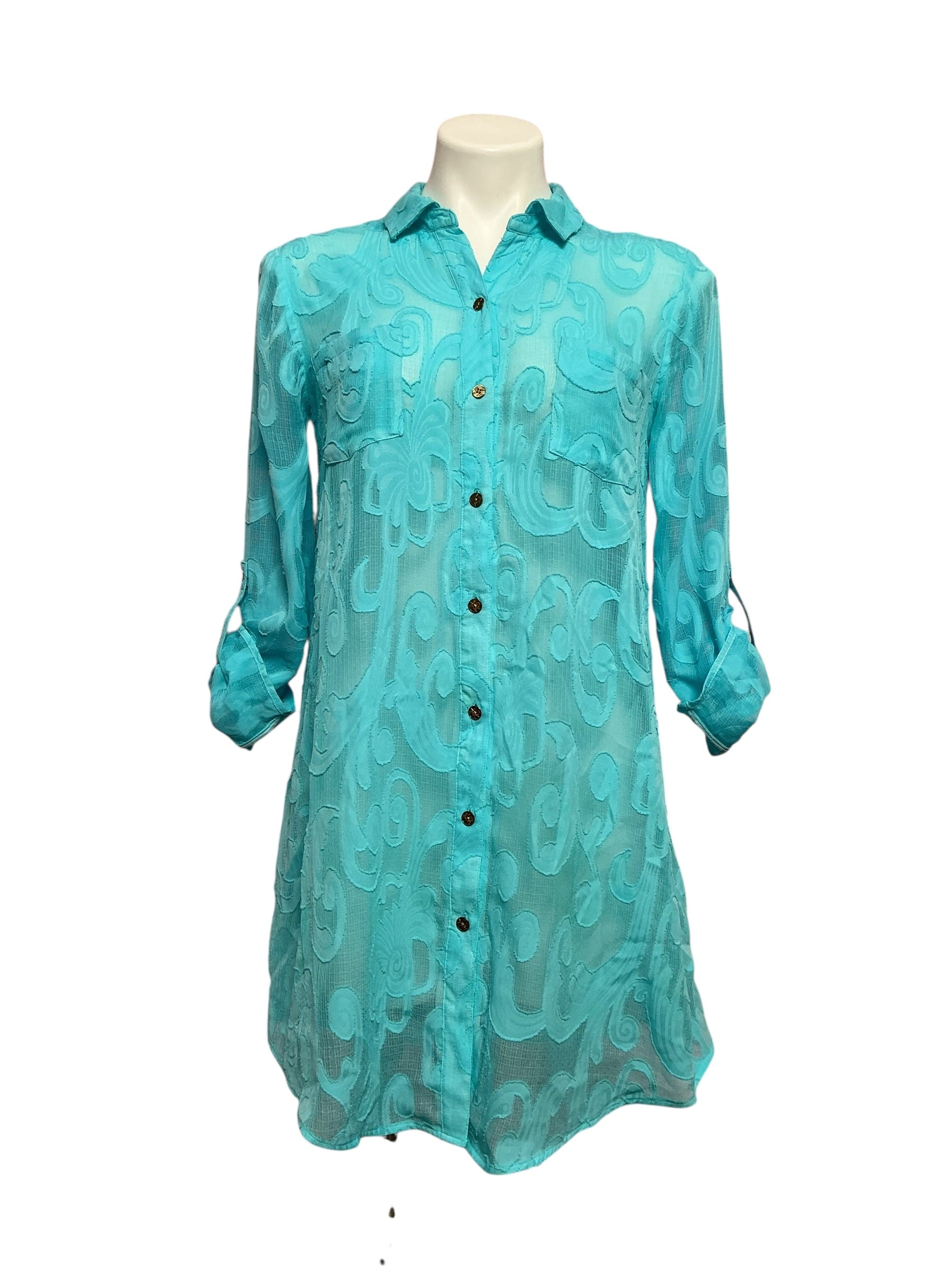 Lilly Pulitzer Natalie Coverup Amalfi Blue, Poly Crepe Swirl Clip Size XS