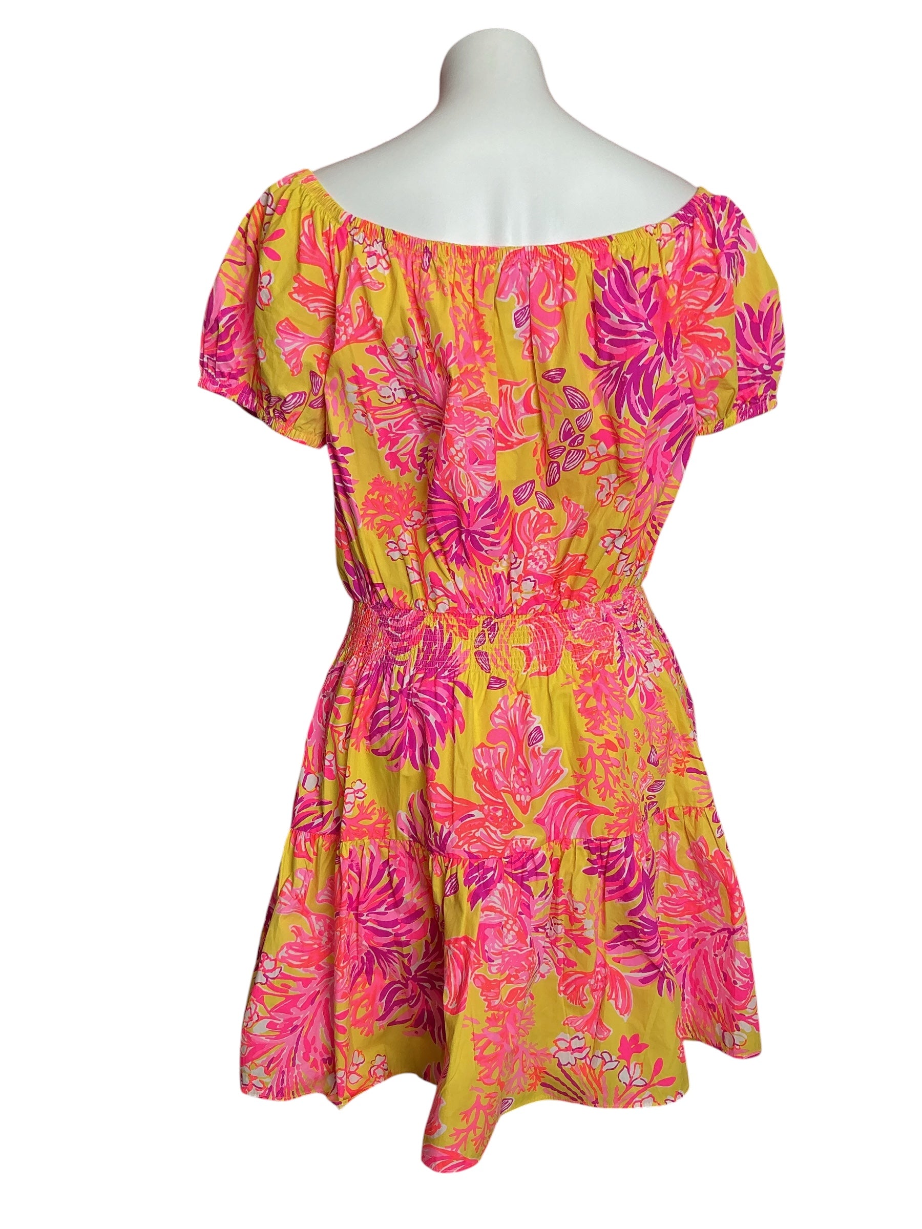 Lilly Pulitzer Jesiba Off-The-Shoulder Romper Calla Yellow Floral Coral - Size XL