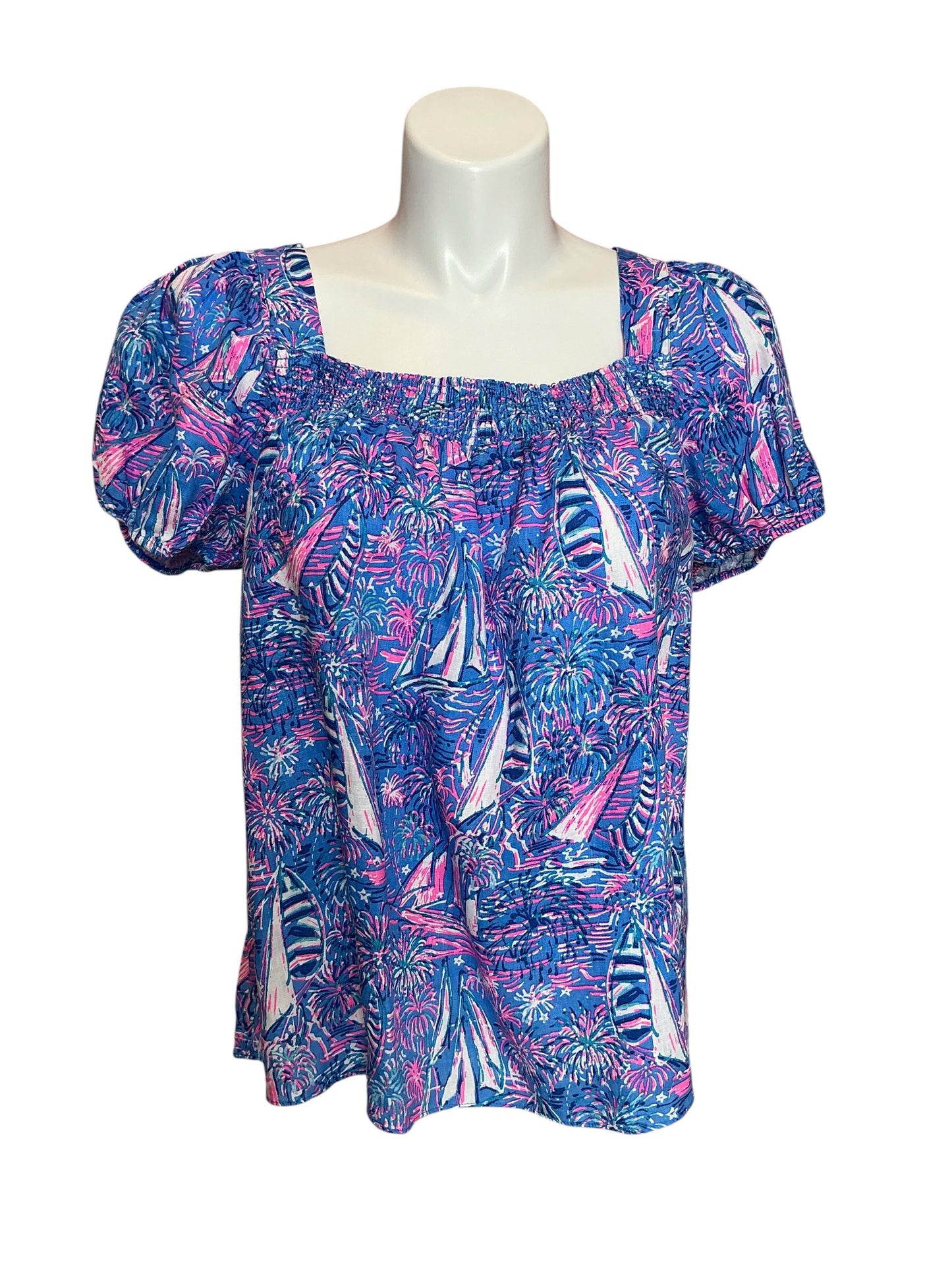 Lilly Pulitzer NWT Keating Short Sleeve Top Boca Blue It’s A Sailabration - Size 16