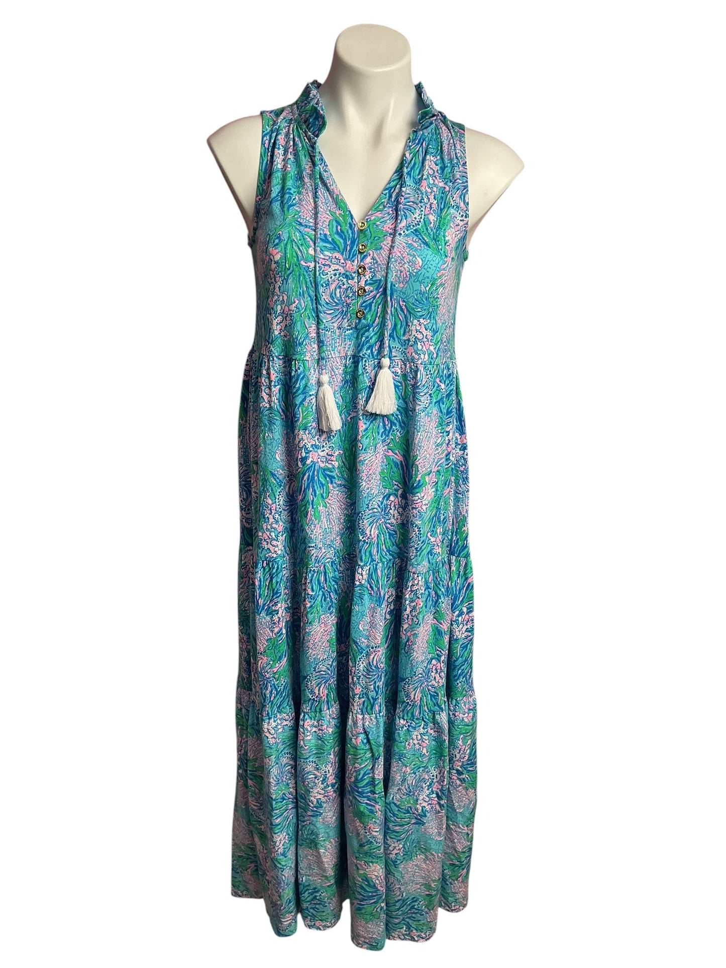 Lilly Pulitzer- Malone Maxi Dress Las Olas Aqua Strong Current Sea Size XXS