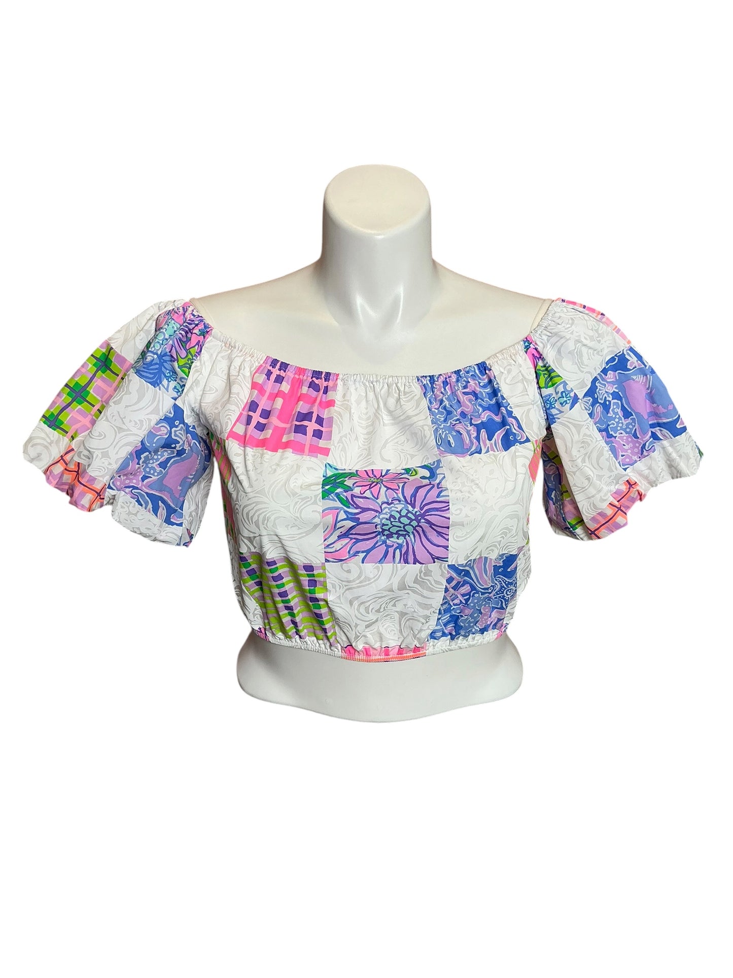 Lilly Pulitzer Esmeray Off The Shoulder Cropped Top Patch Me If You Can - Size S