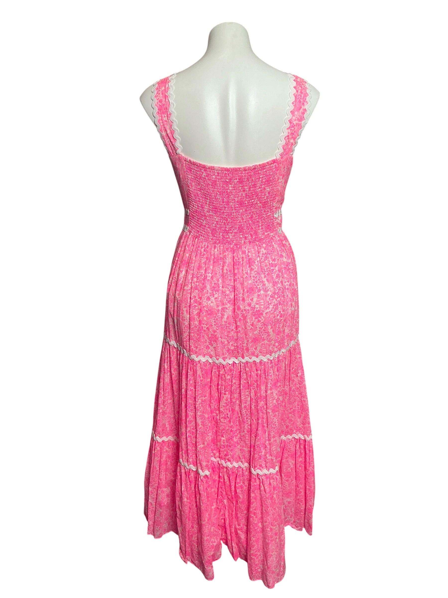 Lilly Pulitzer Pollie Tiered Scallop Trim Midi Dress Pink Shandy Invest A Gator - Size 16