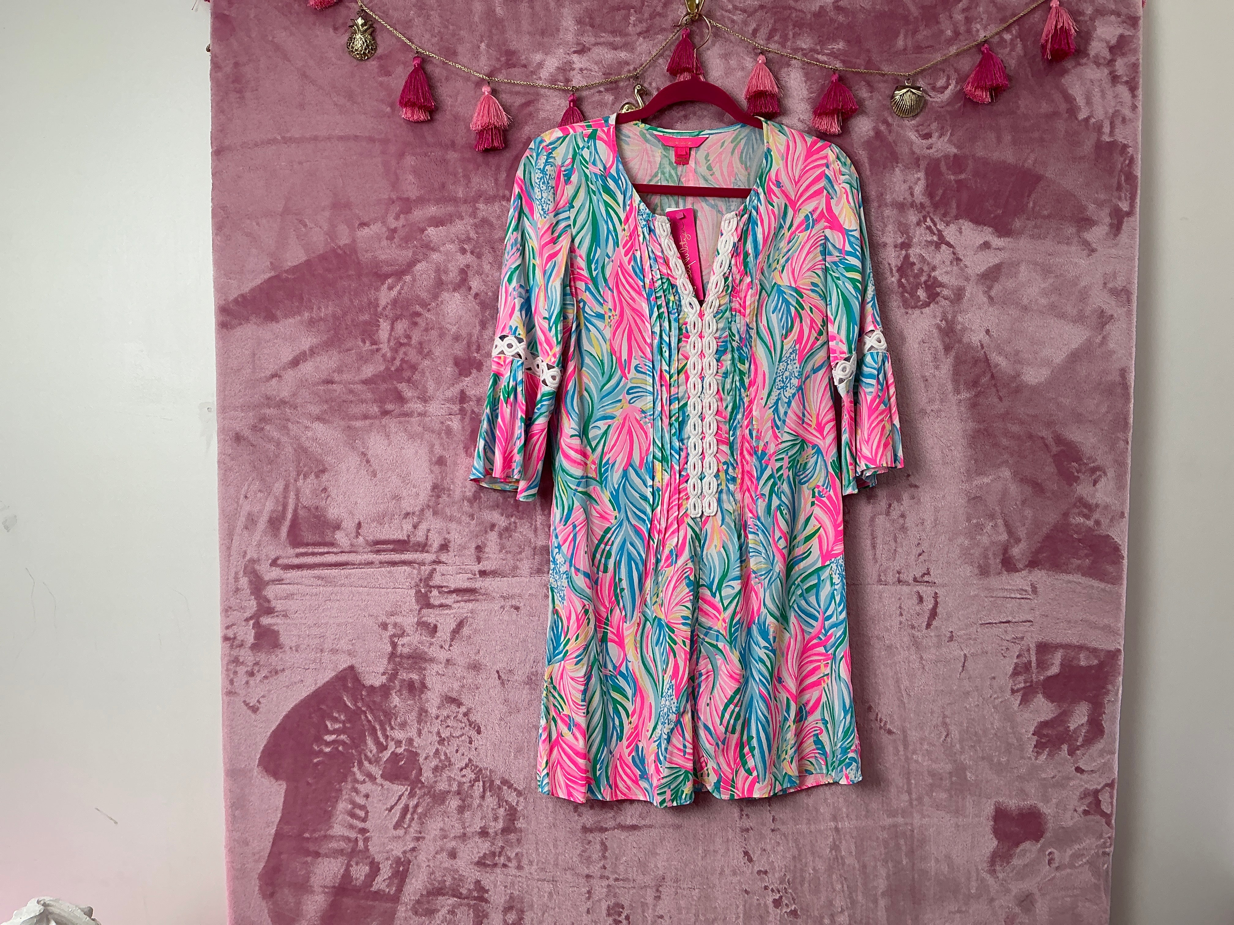 Lilly Pulitzer NWT Hollie 3/4 Sleeve Tuni Dress Multi Sea Turtle Soirée - Size S