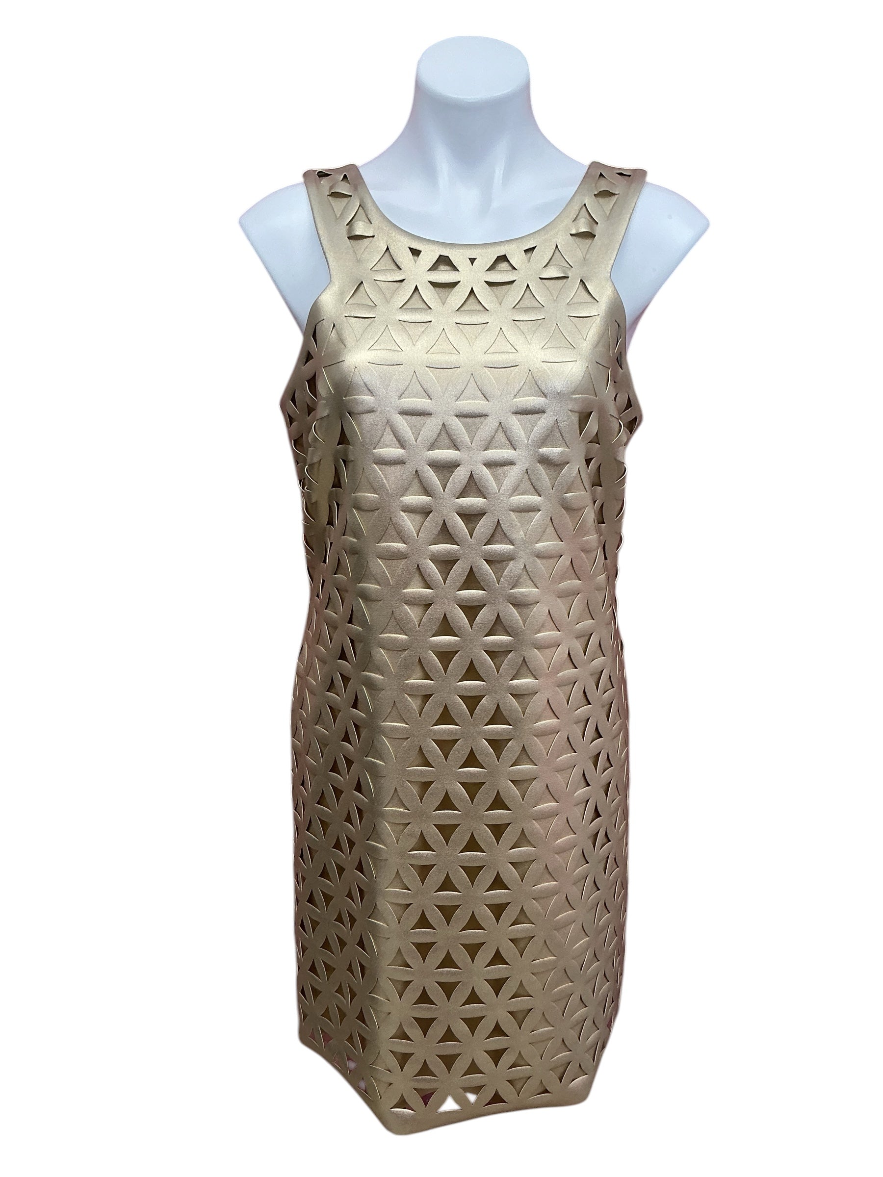 Lilly Pulitzer Mango Shift Dress Gold Metallic Daisy Laser Cut - Size L