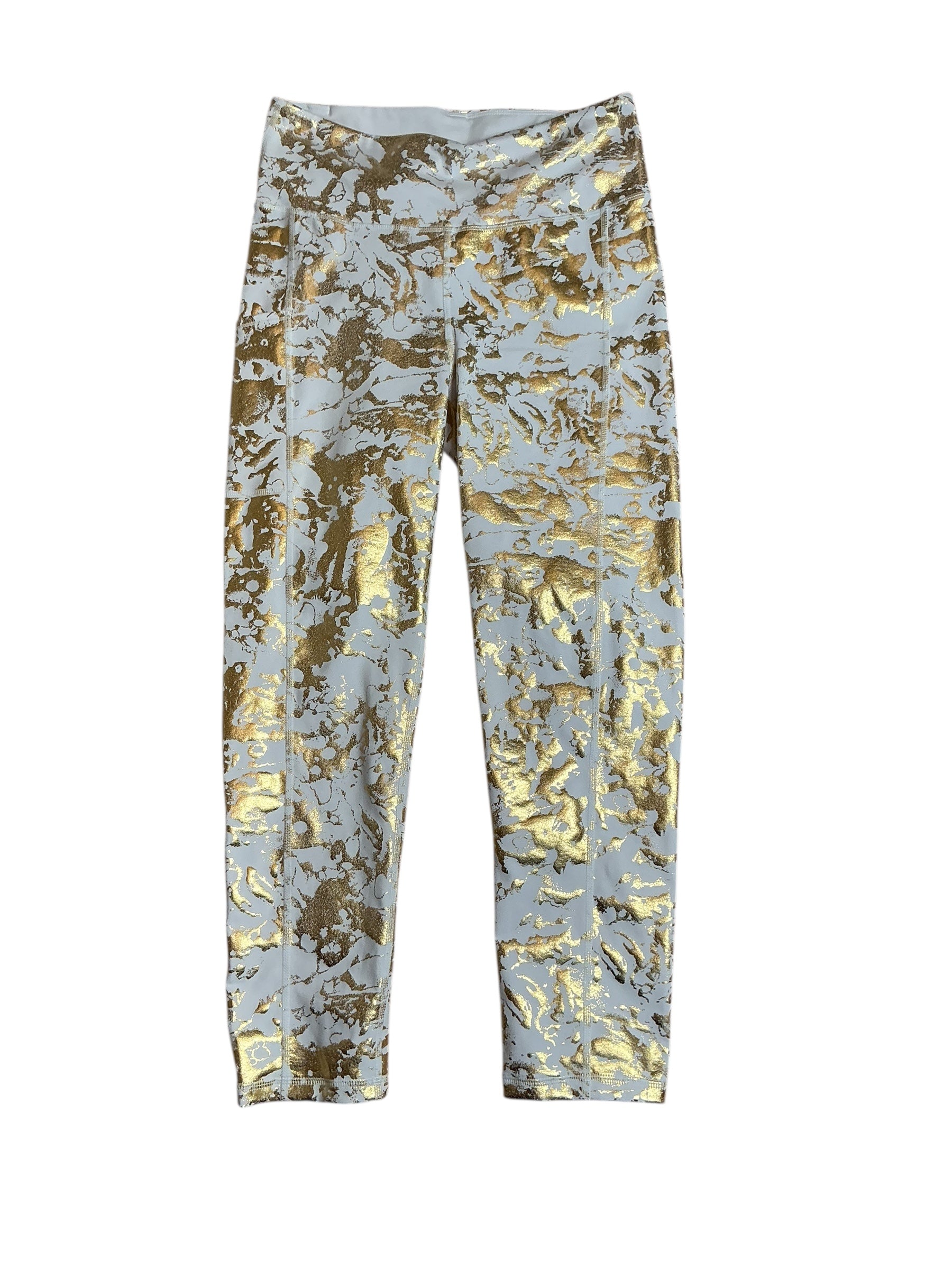 Lilly Pulitzer UPF 50+ Luxletic 24 High Rise Weekender Midi Legging in the Gold Shoreline Foil - Size M
