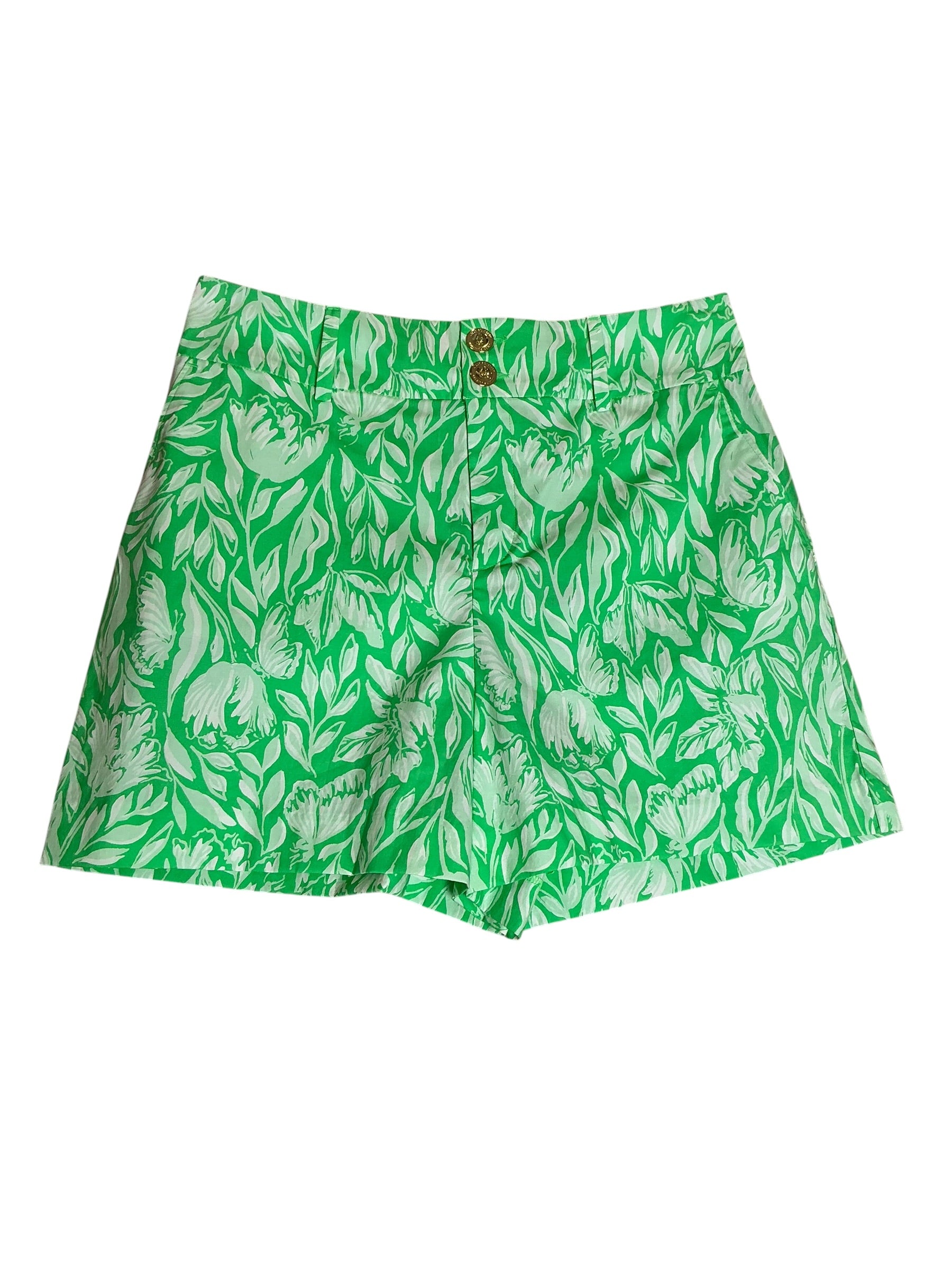 Lilly Pulitzer 4" Dempsey Stretch Short Fauna Green Tulip to Tango - Size 10