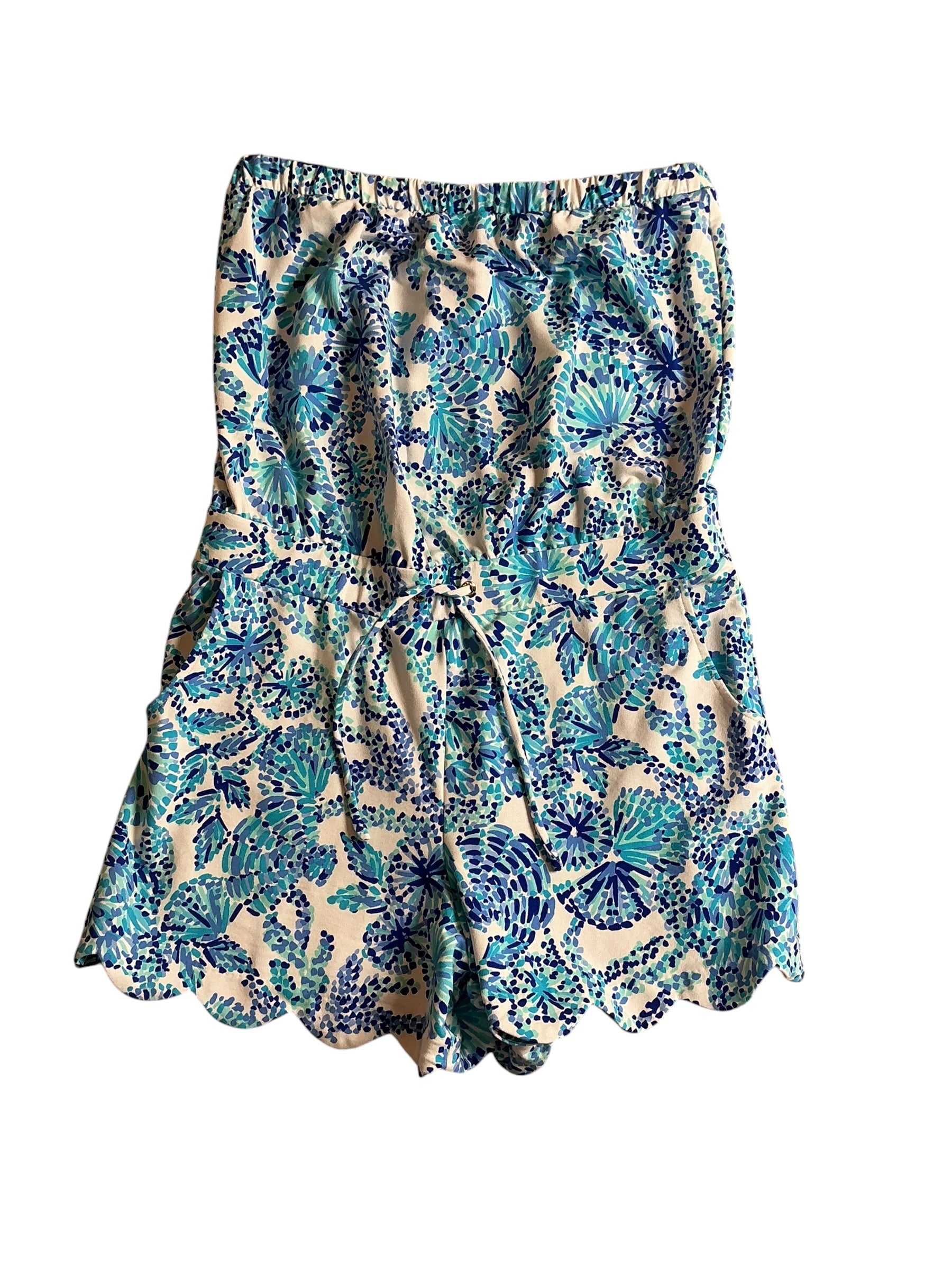 Lilly Pulitzer Jace Strapless Romper Turquoise Oasis Shell Me You Love Me - Size L