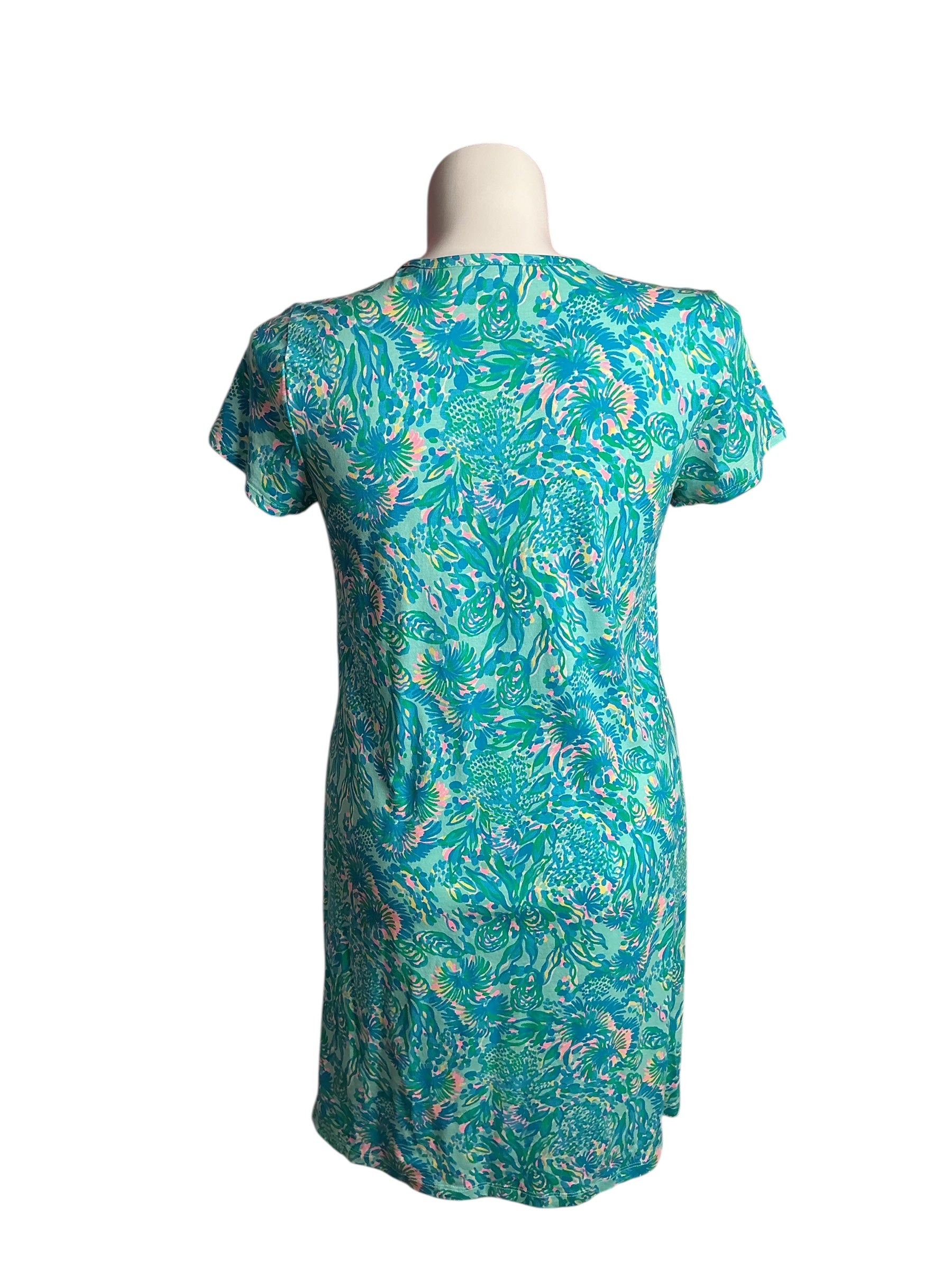 Lilly Pulitzer- NWT Etta Short Sleeved Dress Surf Blue Coral Of The Story Size L