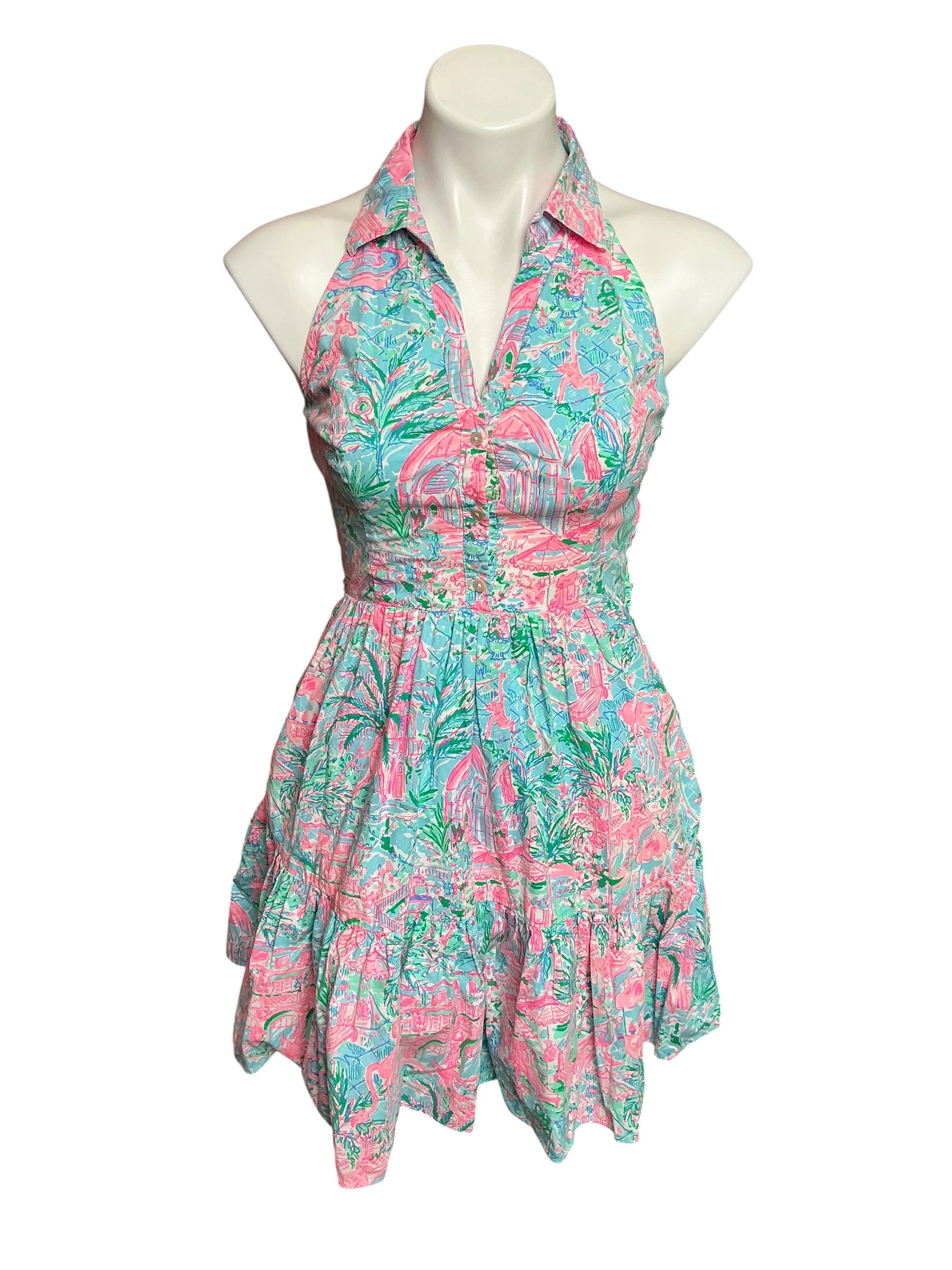 Lilly Pulitzer Trisha Stretch Shirtdress Bali Blue Spotted On Worth - Size 00