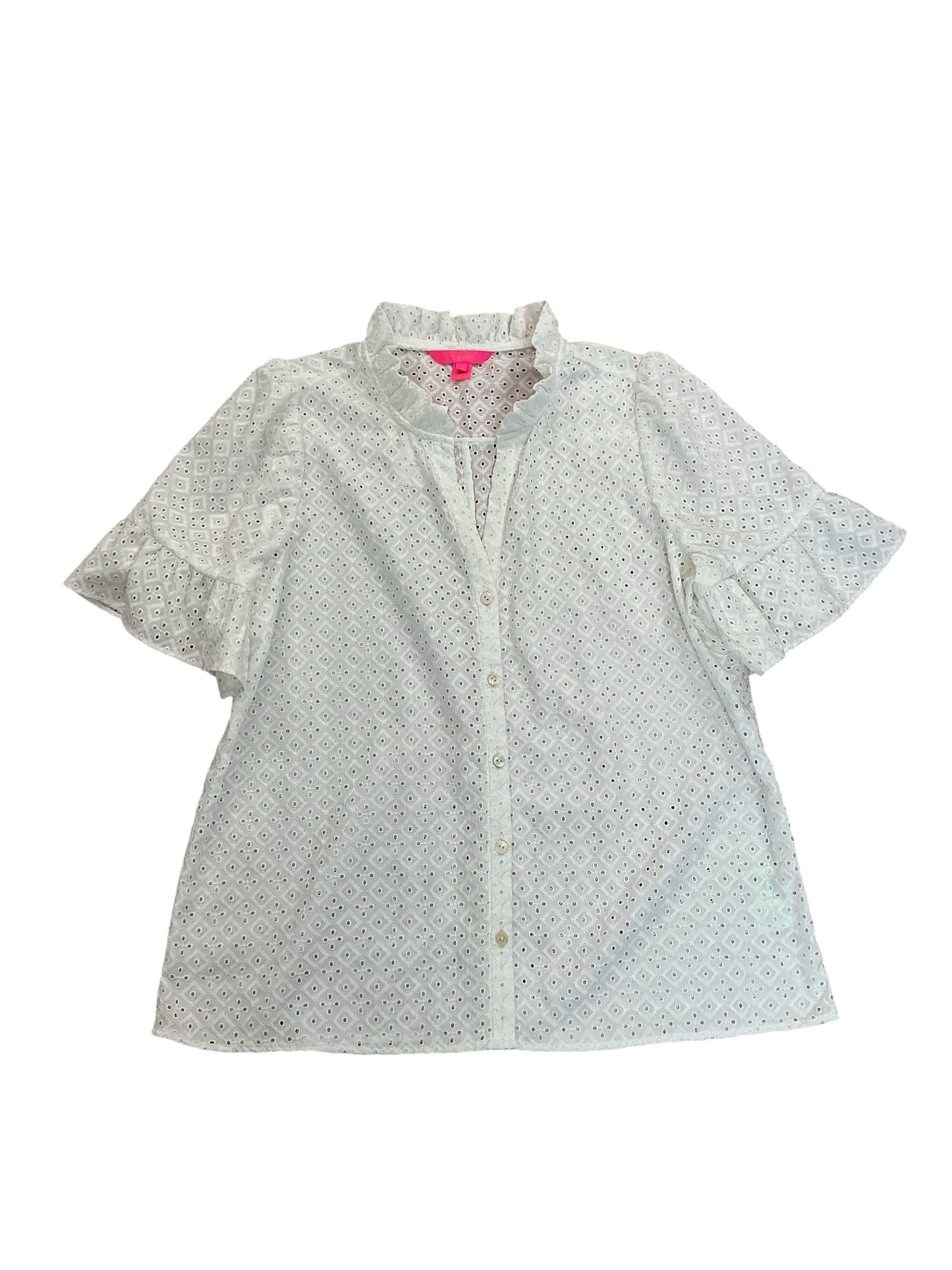 Lilly Pulitzer Calynn Eyelet Button-Down Top Resort White Ditsy Diamond Poly Eyelet - Size 12