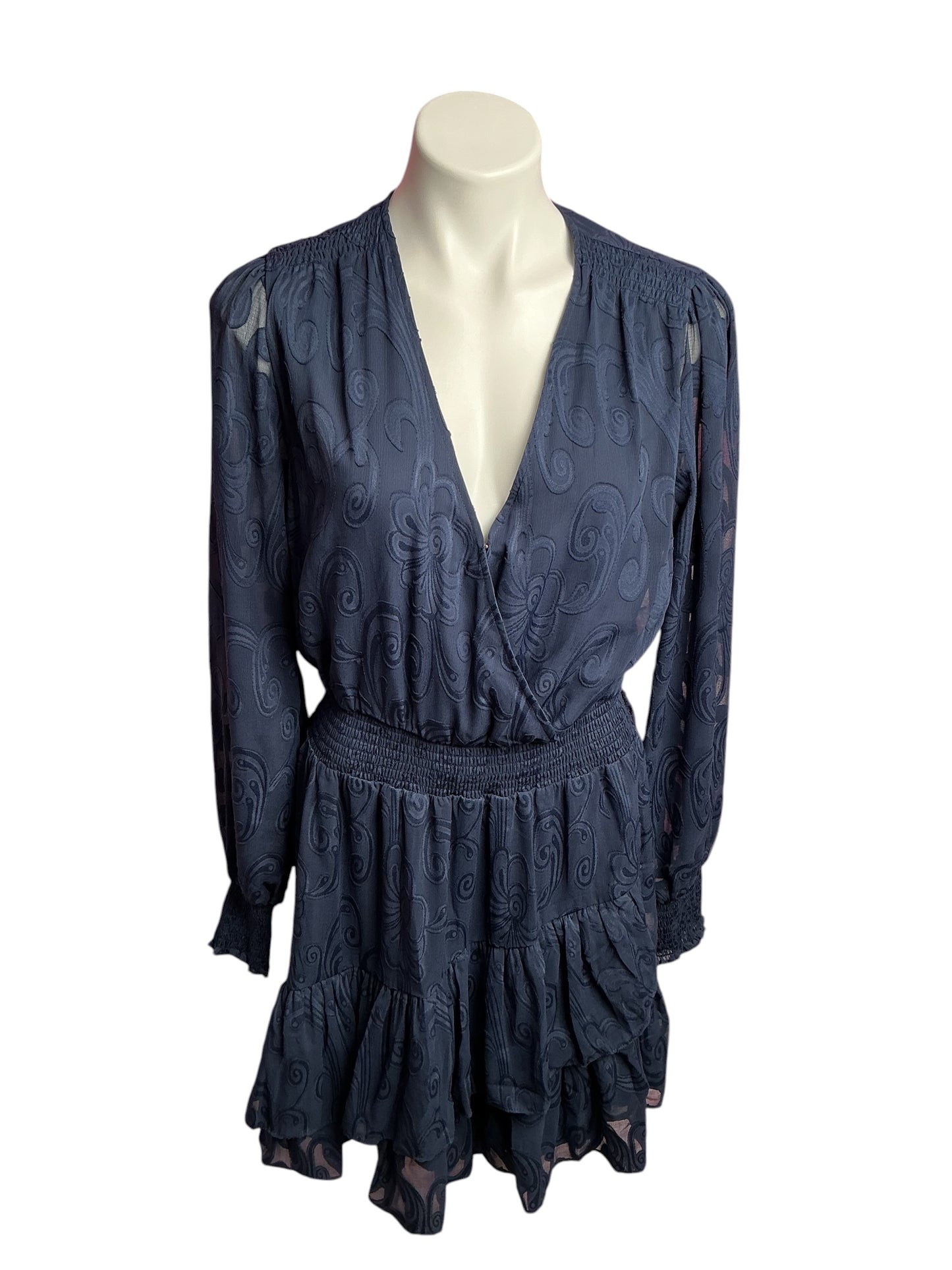 Lilly Pulitzer- NWT Christina Long Sleeve Dress True Navy Poly Crepe Swirl Clip Size 8
