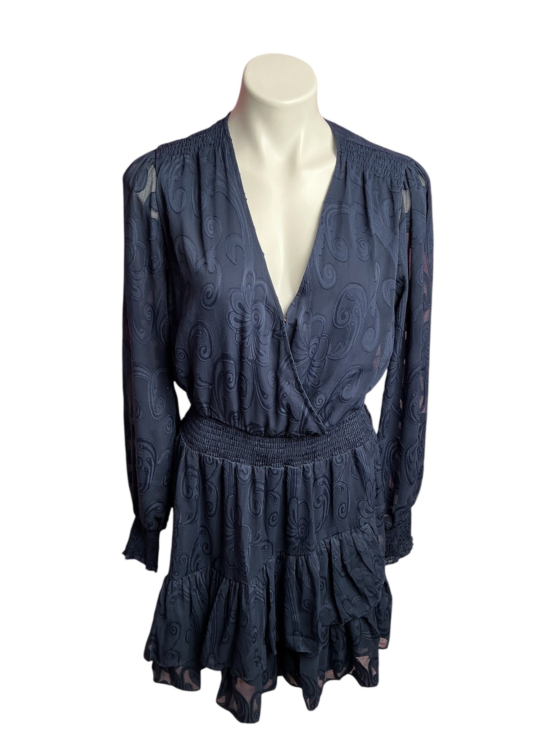 Lilly Pulitzer- NWT Christina Long Sleeve Dress True Navy Poly Crepe Swirl Clip Size 8