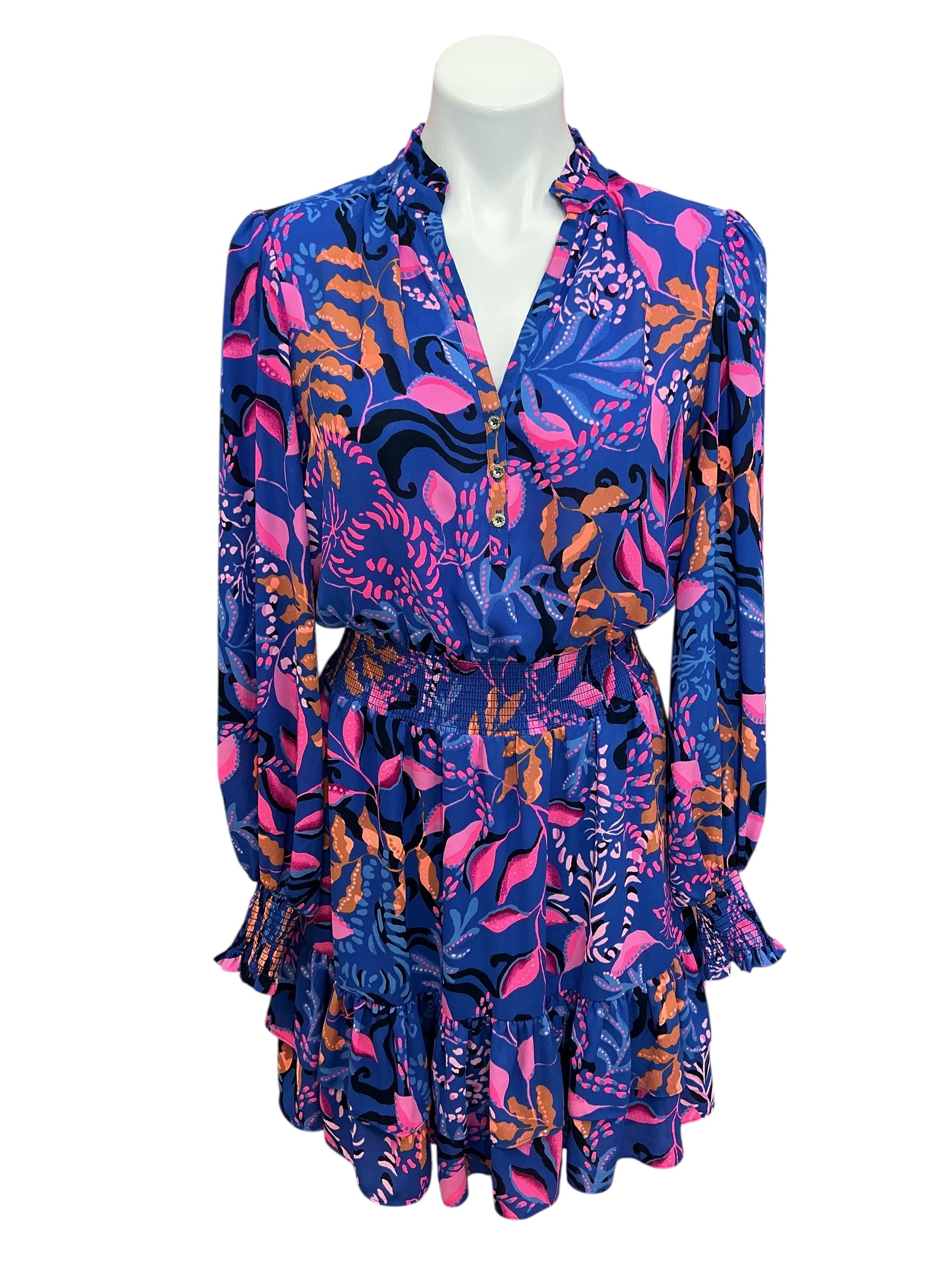 Lilly Pulitzer Shilah Tiered Dress Borealis Blue Absolute Purrfection - Size 6