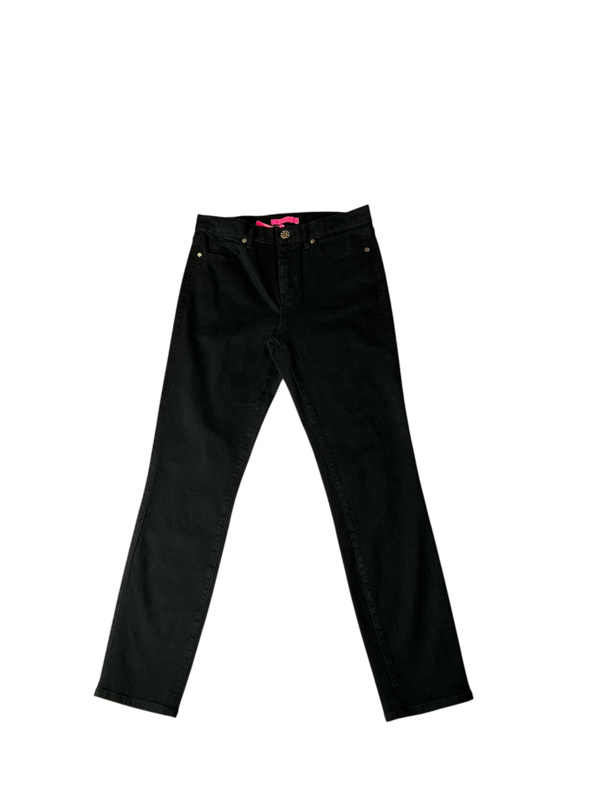 Lilly Pulitzer Worth Sateen Skinny Jeans Straight Leg Solid Black / Onyx - Size 8