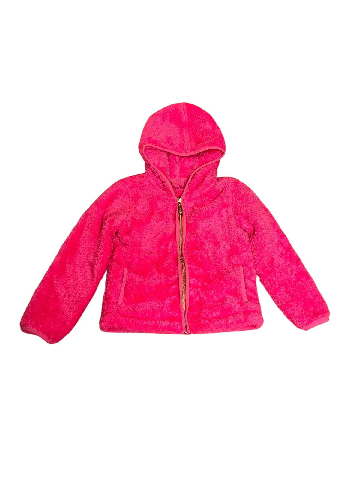 Lilly Pulitzer Girls Rylan Sherpa Faux Fur Zip-Up Hoodie Jacket Pink Isle - Size S(4-6)