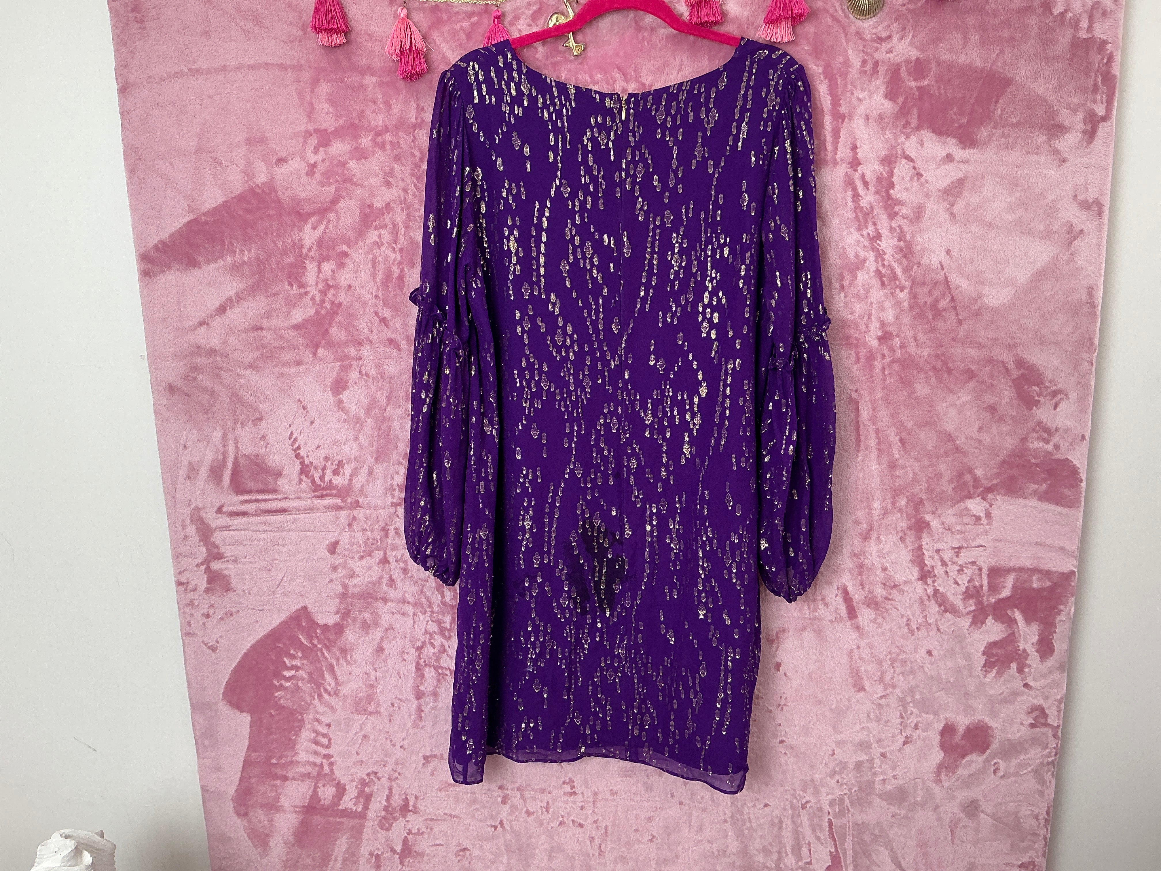 Lilly Pulitzer Dress NWT - Cleme Silk Dress - Purple Berry - Fish Clip Chiffon - Size 14