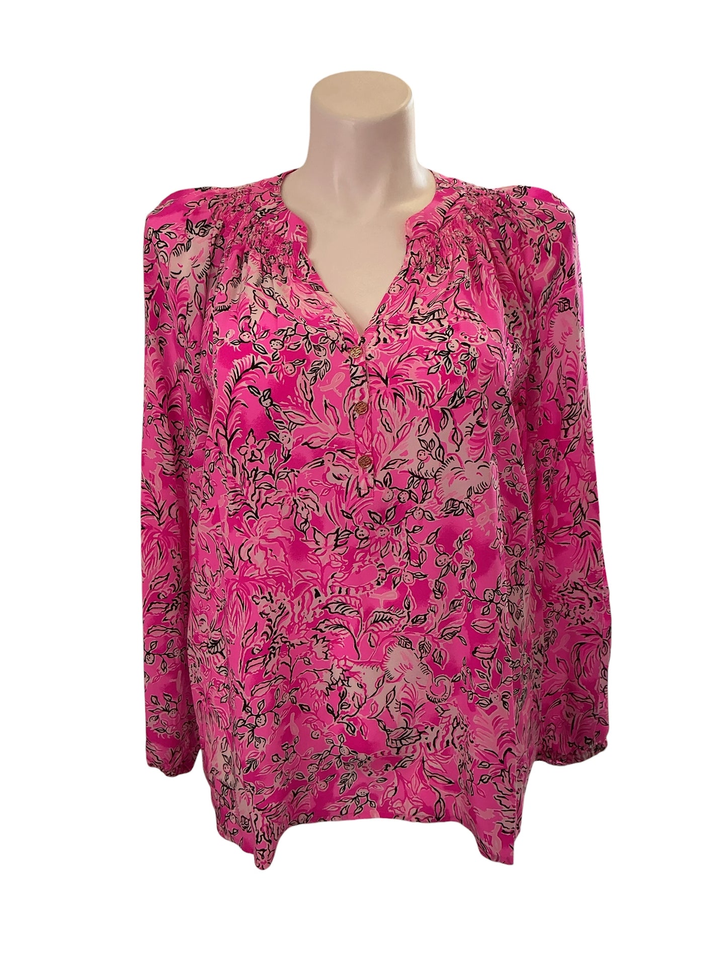 Lilly Pulitzer Elsa Silk Top - Fruit Pink Absolutely Flamazing - Size XL