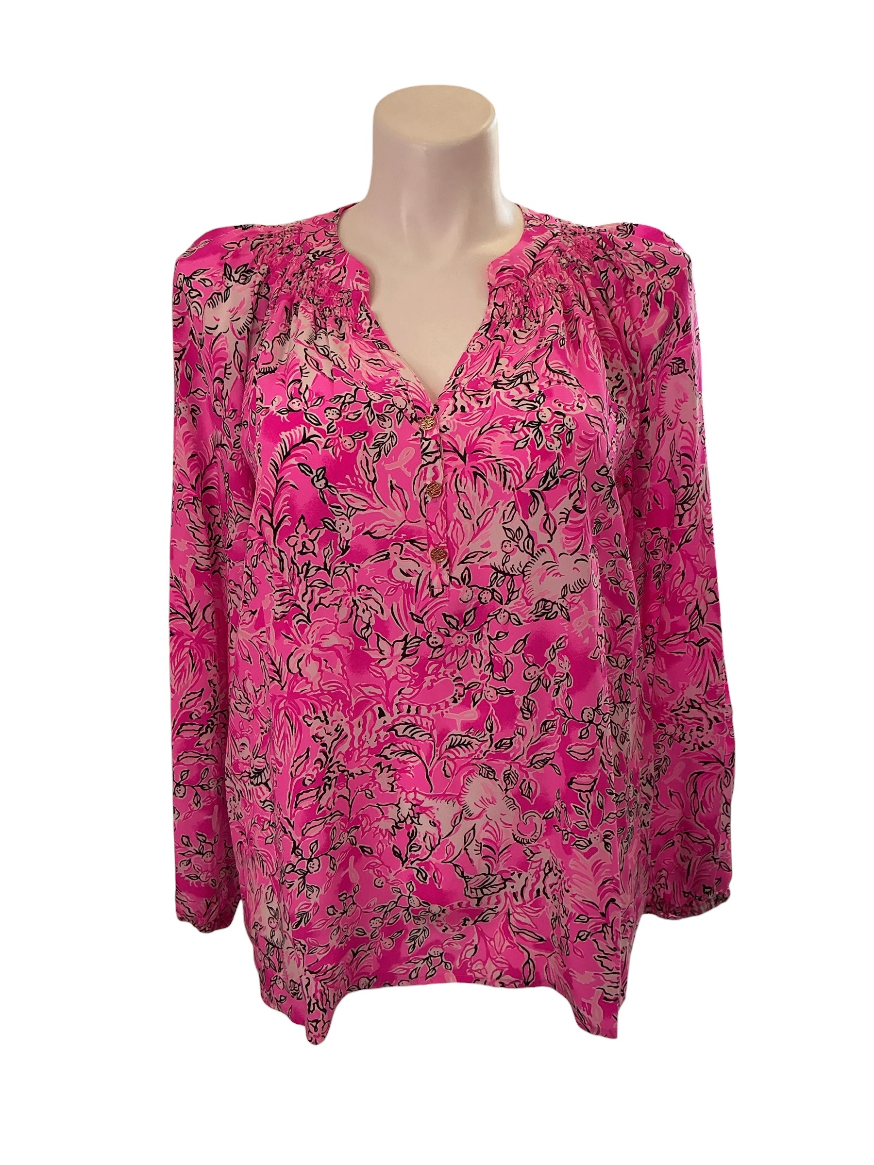 Lilly Pulitzer Elsa Silk Top - Fruit Pink Absolutely Flamazing - Size XL