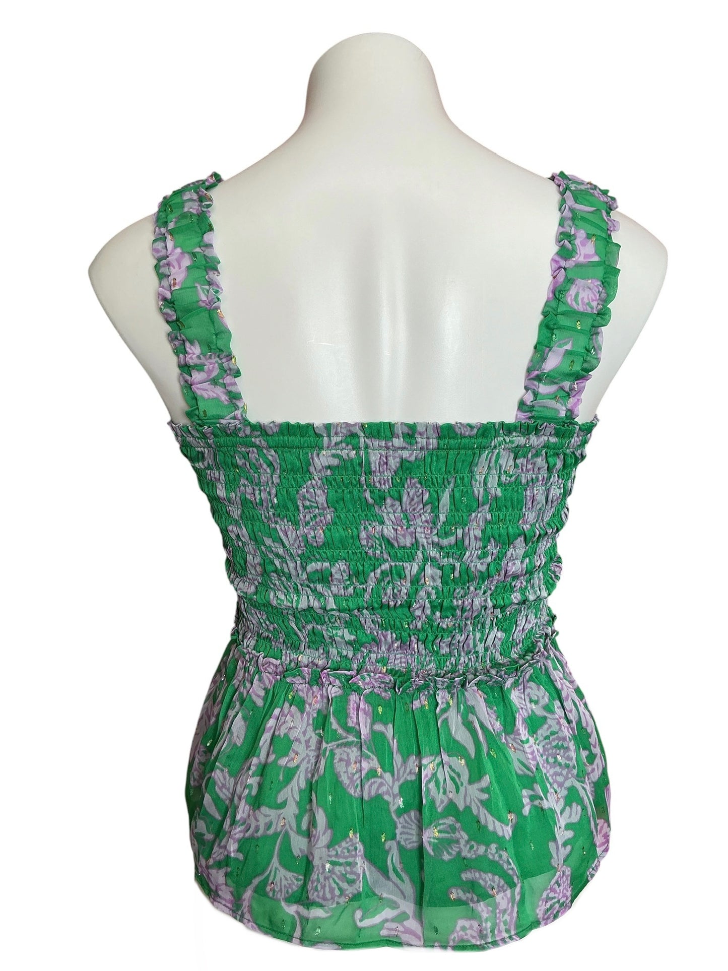 Lilly Pulitzer Hadly Smocked Top Brazilian Green Salty Sandbar - Size S
