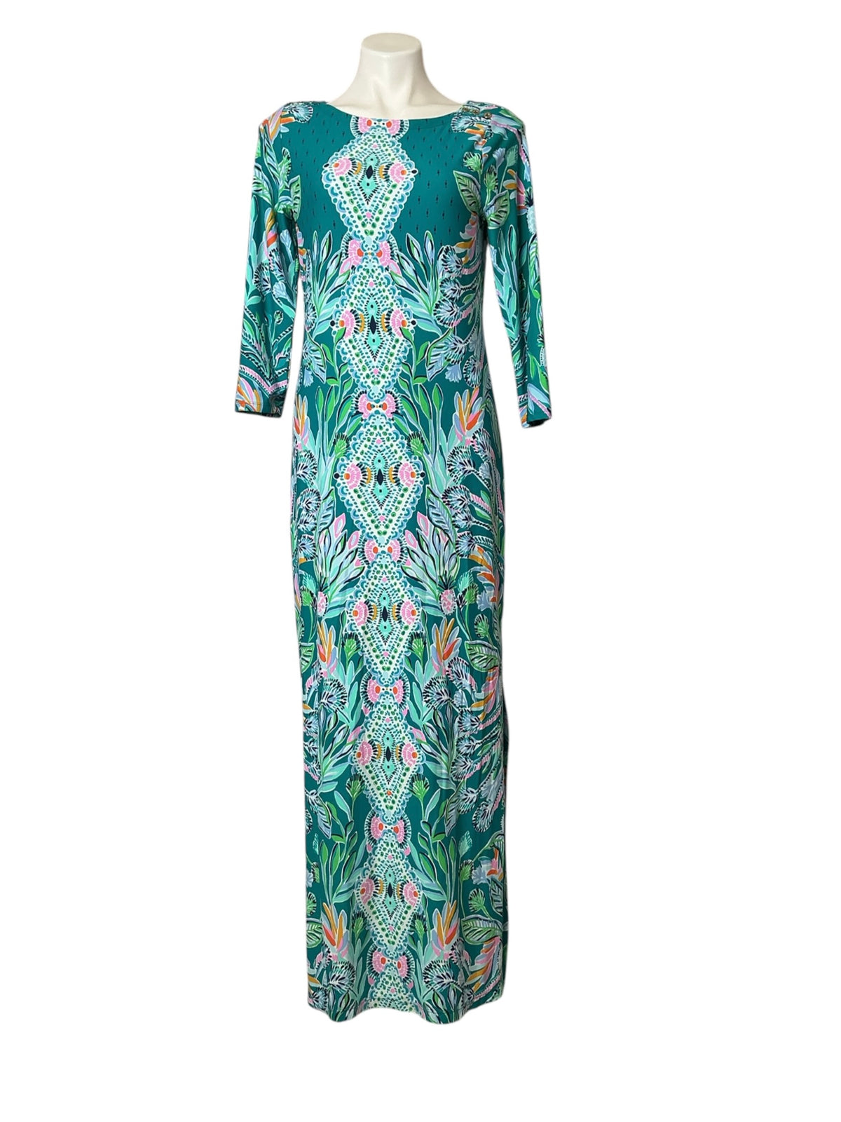 Lilly Pulitzer UPF 50+ ChillyLilly Seralina Maxi Dress Valencia Teal Rain Florist - Size M