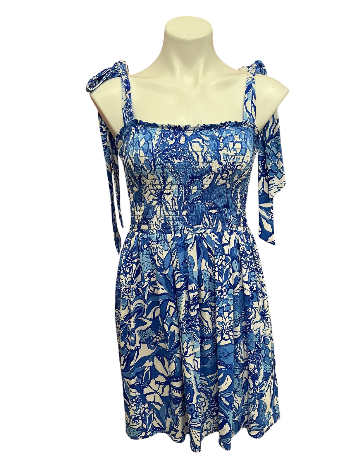 Lilly Pulitzer Rivera Smocked Romper Blue Tang Flocking Fabulous - Size M