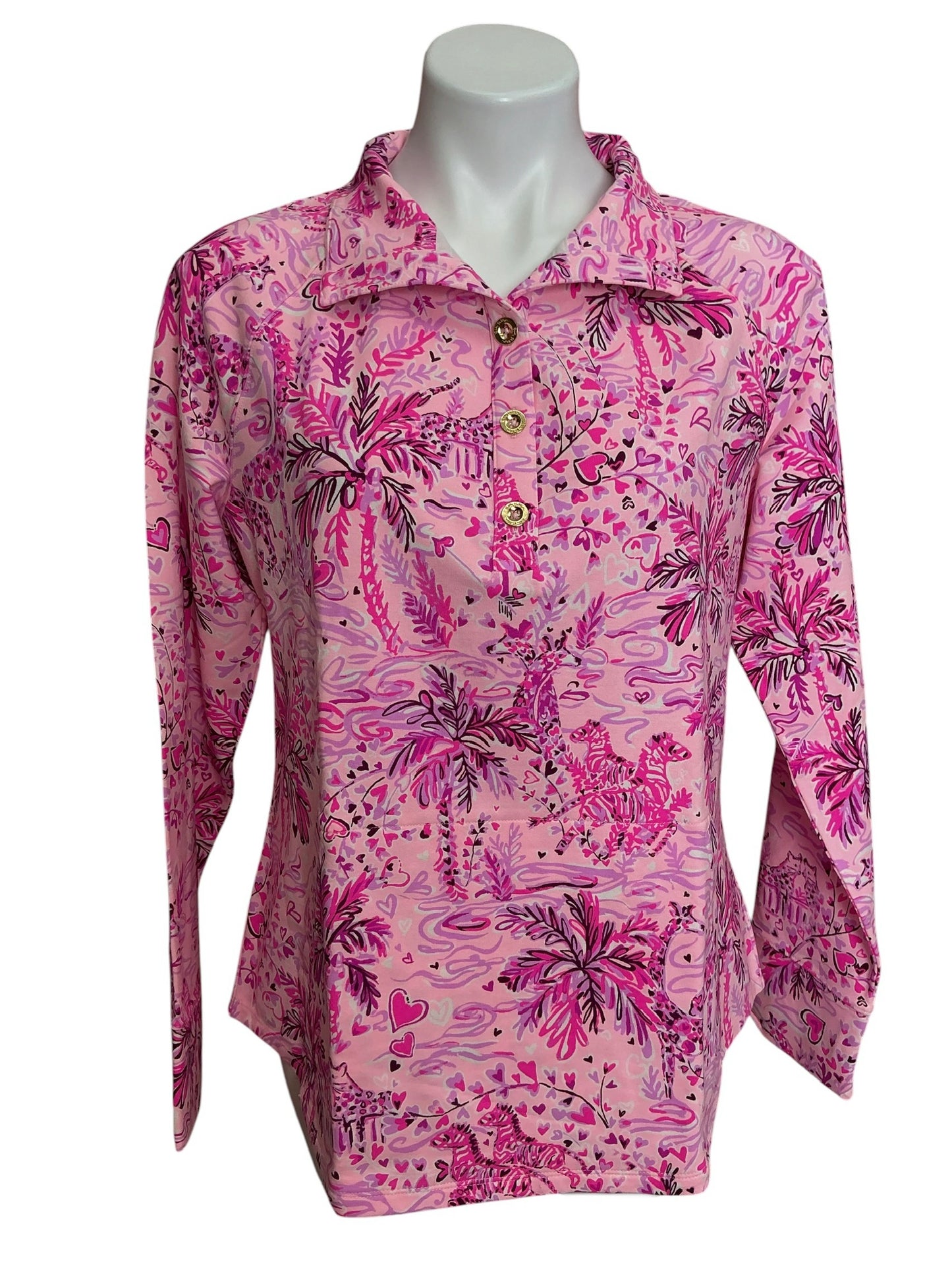 Lilly Pulitzer NWT UPF 50+ Captain Popover Top Pink Blossom Wild About You - Size L