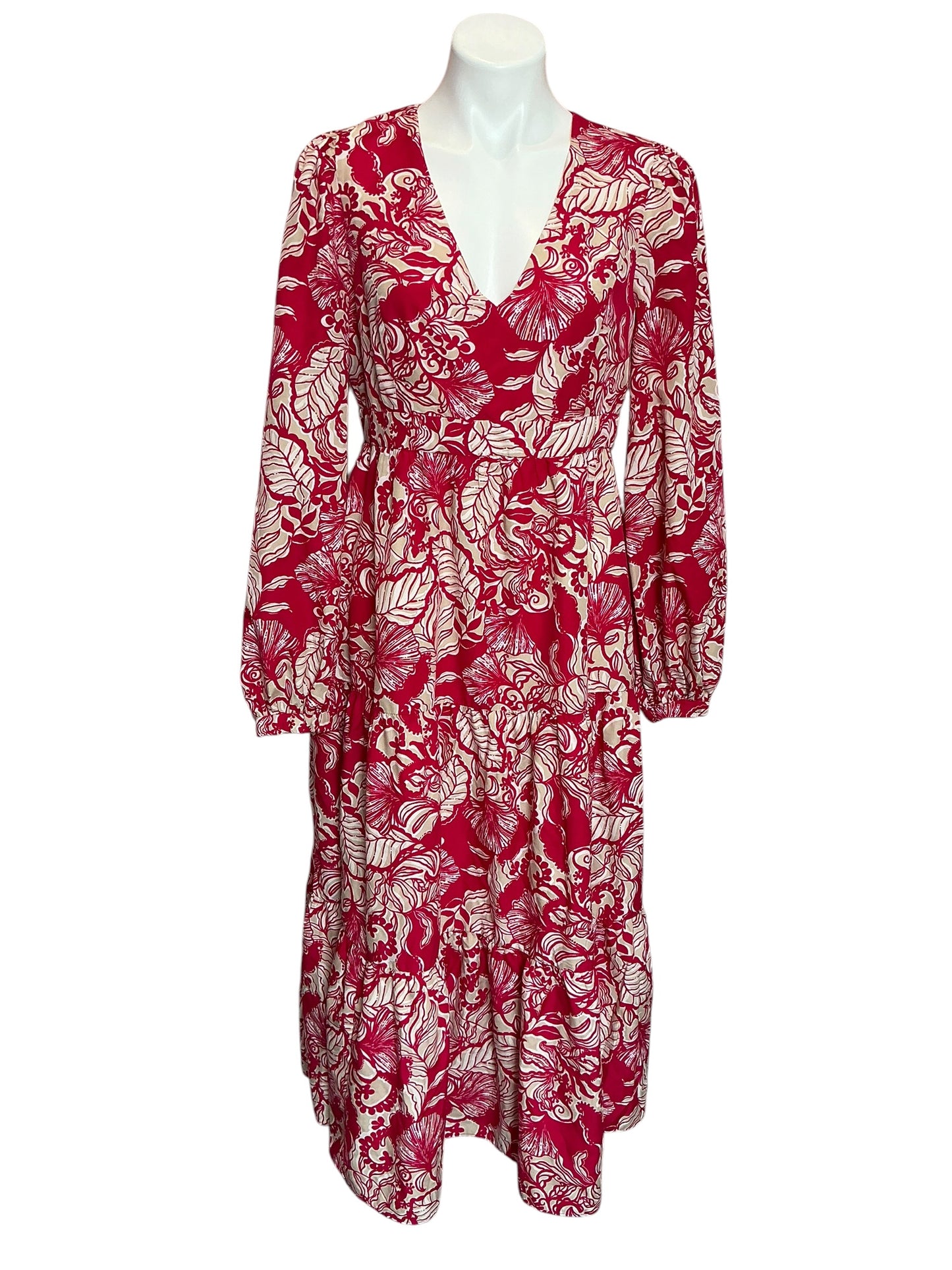 Lilly Pulitzer Tinslee Long Sleeve Midi Dress Poinsettia Red Island Vibes - Size 8