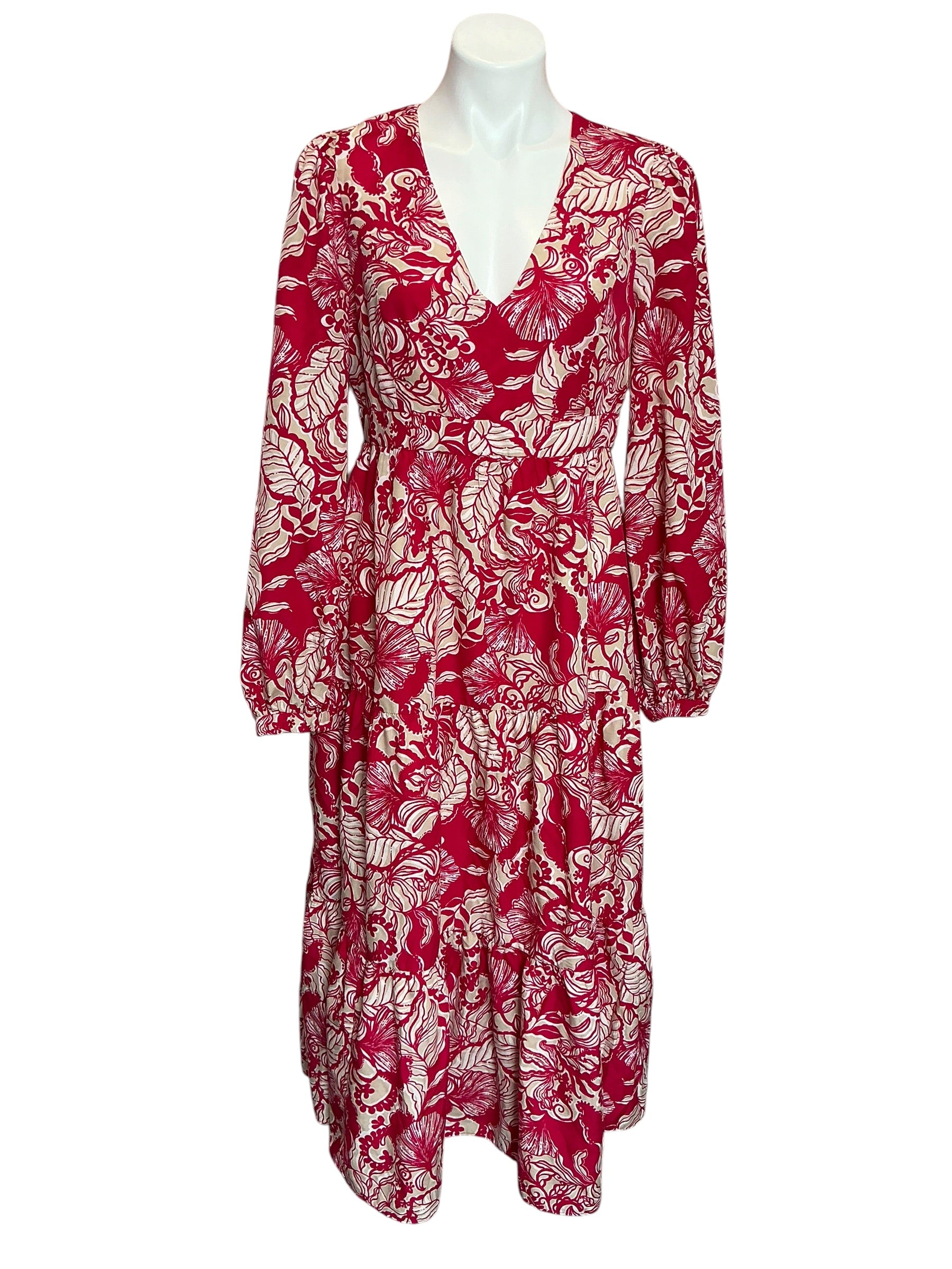Lilly Pulitzer Tinslee Long Sleeve Midi Dress Poinsettia Red Island Vibes - Size 8