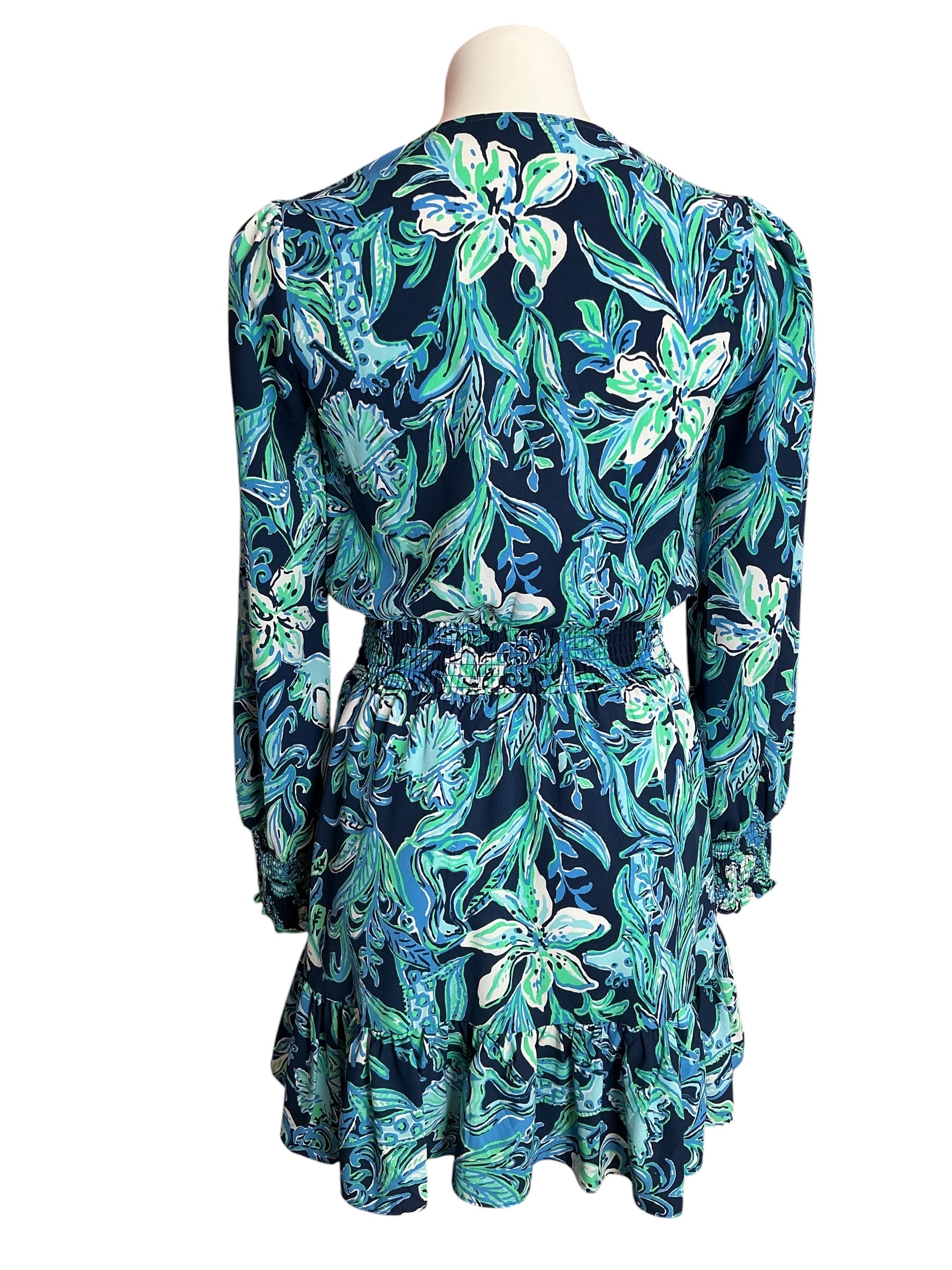 Lilly Pulitzer Cristiana Stretch Dress High Tide Navy Take It Or Leaf It - Size 00