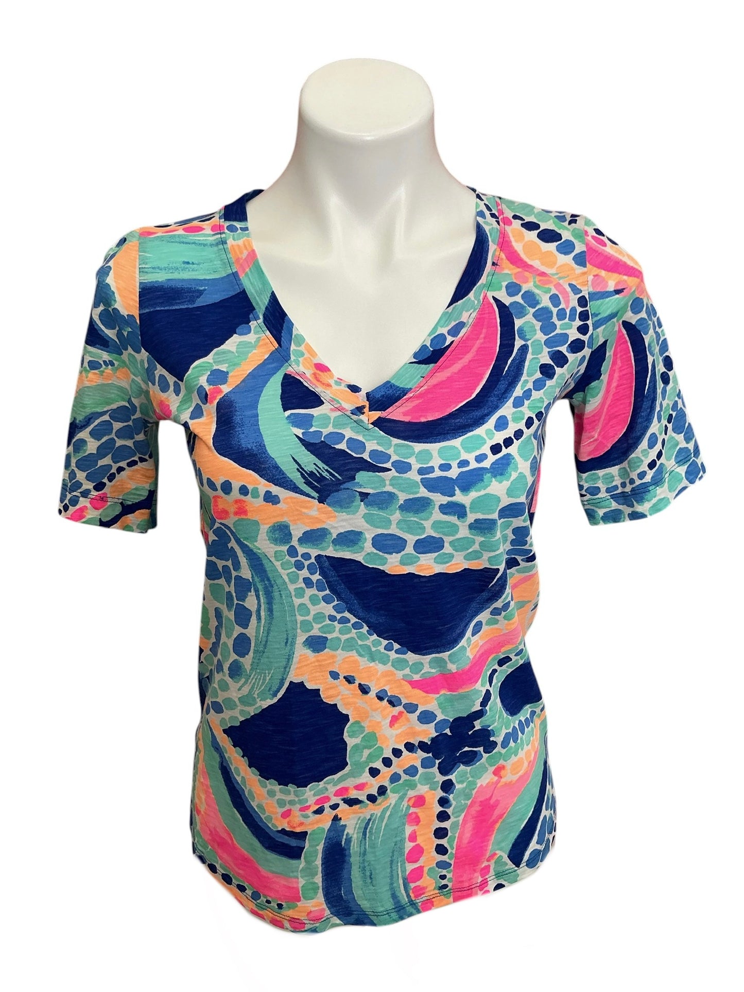 Lilly Pulitzer Etta V Neck Top Bali Blue Spotted On Worth - Size XS