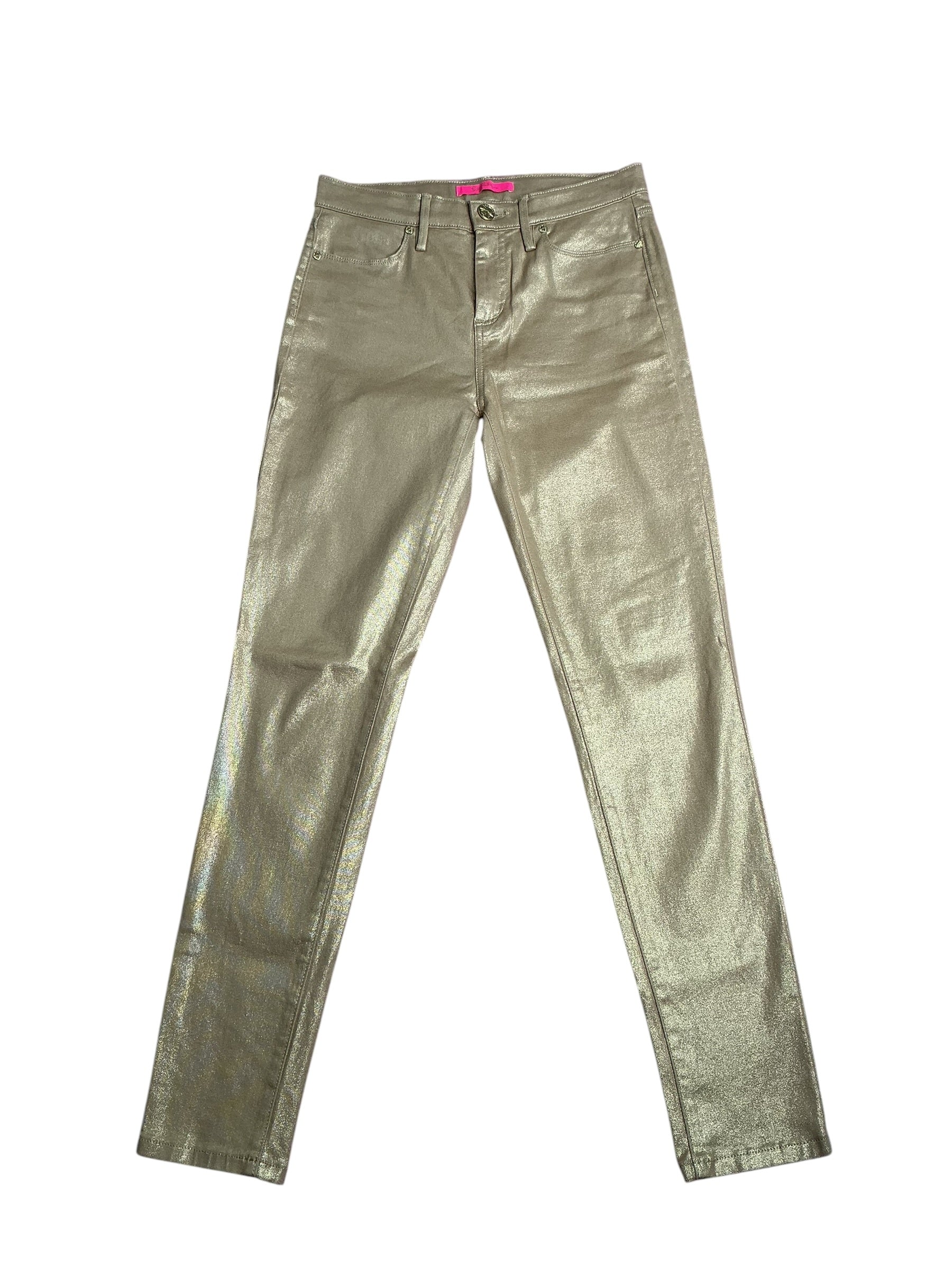 Lilly Pulitzer- Eagan Shimmer Denim Skinny Jeans Gold Metallic Size 0