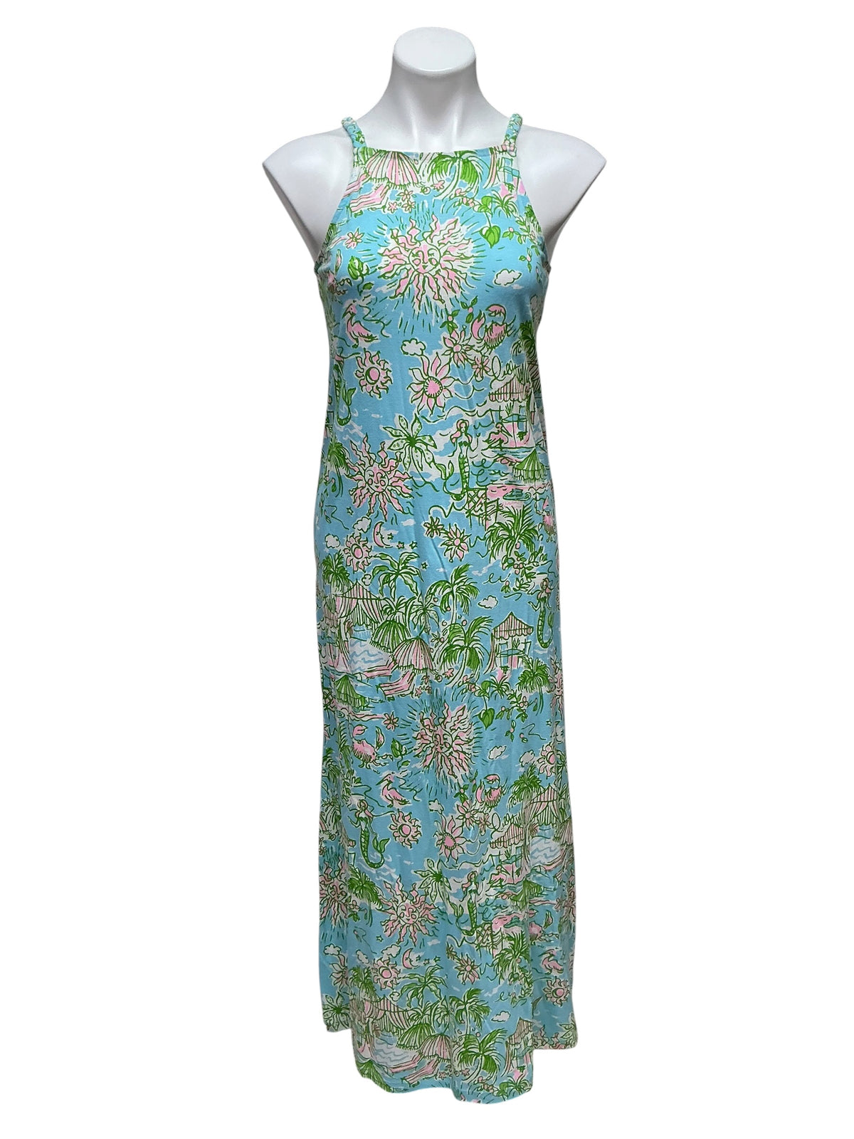 Lilly Pulitzer NWT Kyleigh Maxi Dress Fresh Water Blue Sunbathers Bliss- Size XXS
