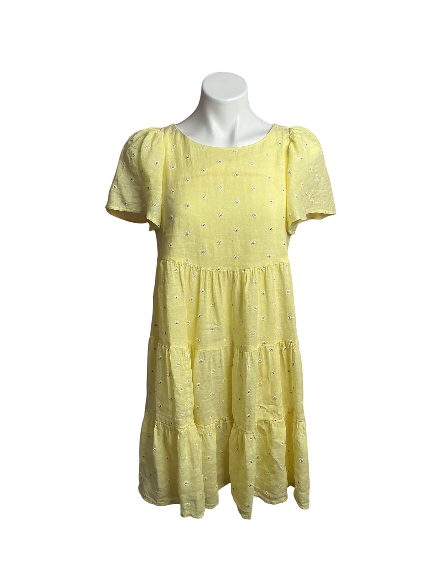 Lilly Pulitzer- Jocelyn Linen Dress Finch Yellow You Drive Me Daisy Embroidered Size S