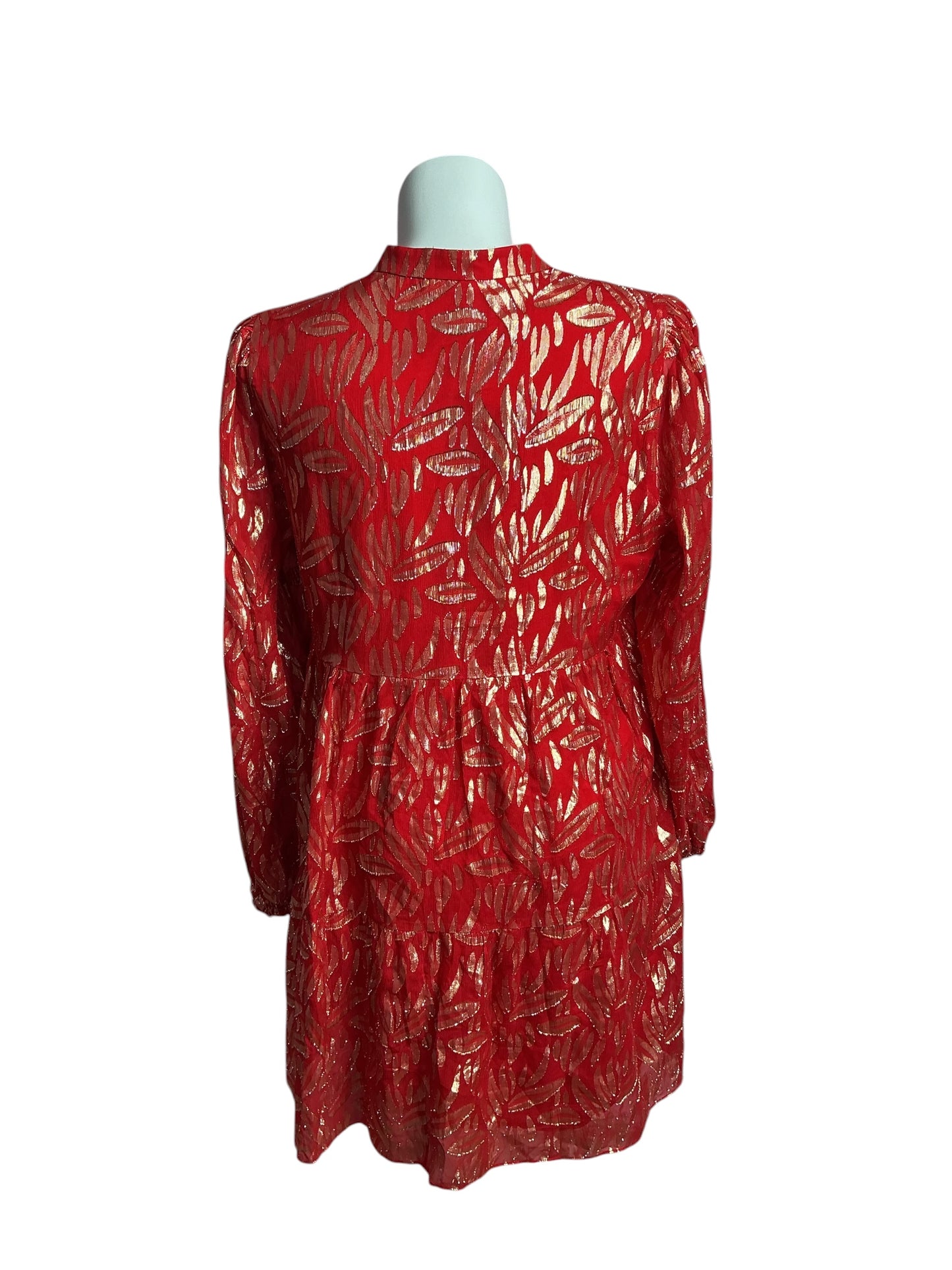 Lilly Pulitzer- Evaline Silk Dress Malbec Red Gold Metallic Leaf Size 14