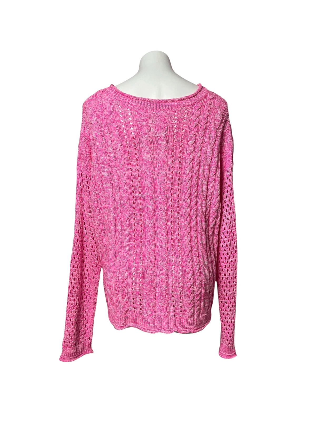 Lilly Pulitzer Maxcy Cable Knit Crochet Sweater Pullover Scoop Pink Marl - Size XL