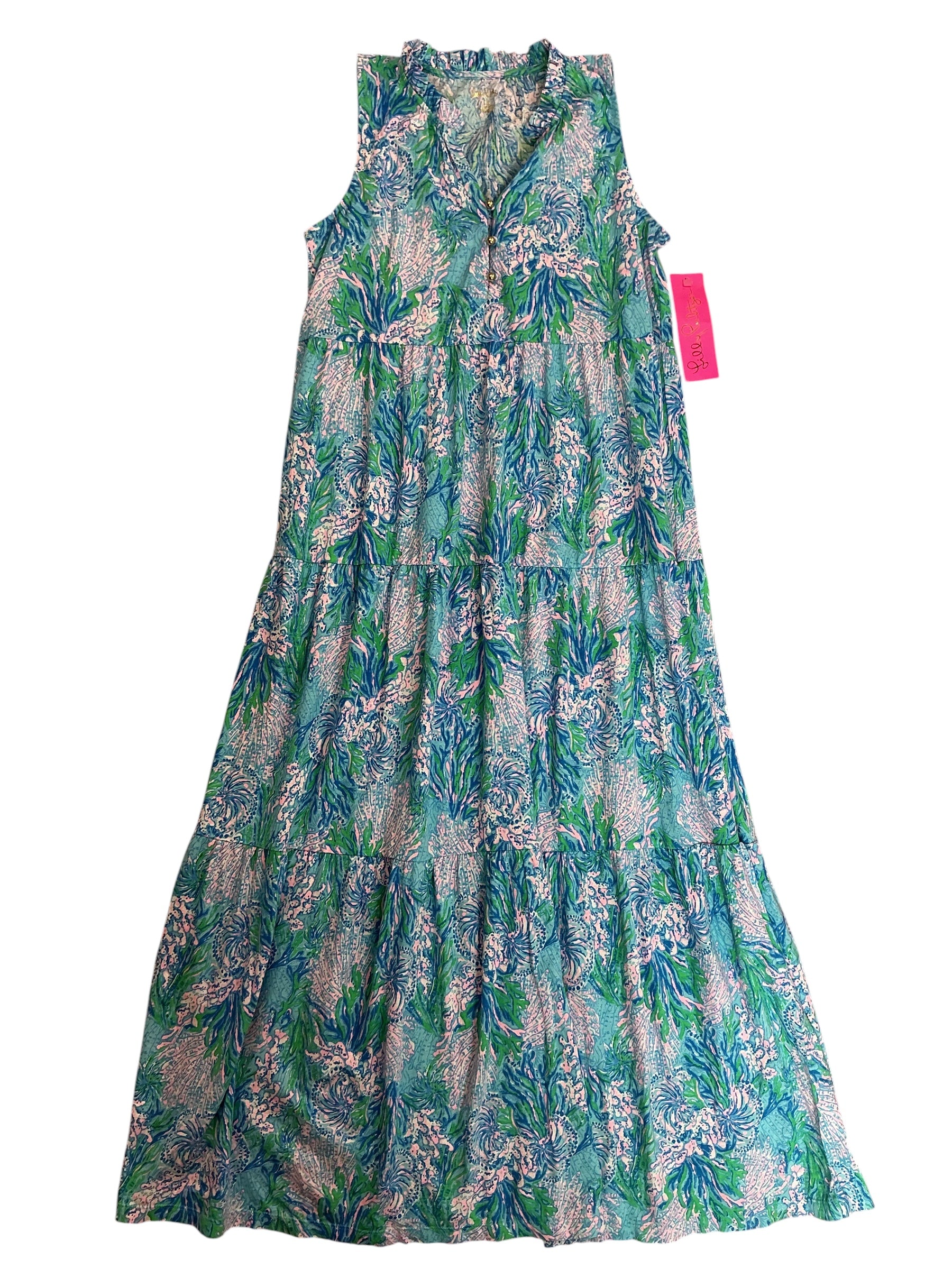 Lilly Pulitzer NWT Kids Girls Mini Malone Maxi Dress Las Olas Aqua Strong Current Sea - Size XL