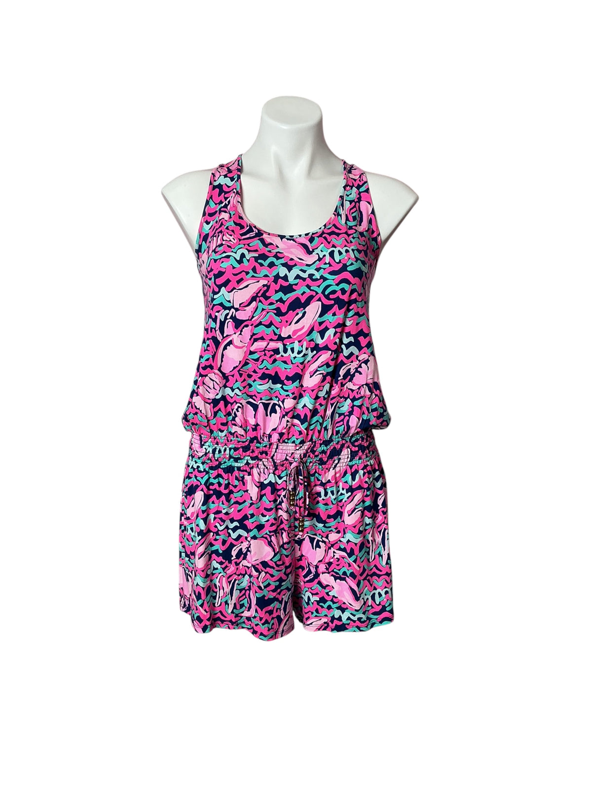 Lilly Pulitzer Tala Romper Resort Navy Pop Up Lobstah Roll - Size L
