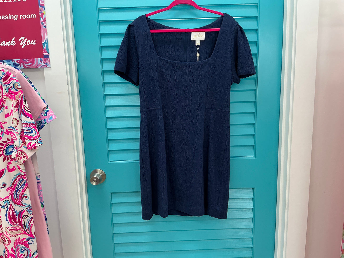 Lilly Pulitzer NWT Brinley Stretch Shift Low Tide Navy Wavy Knjt Jacquard - Size L