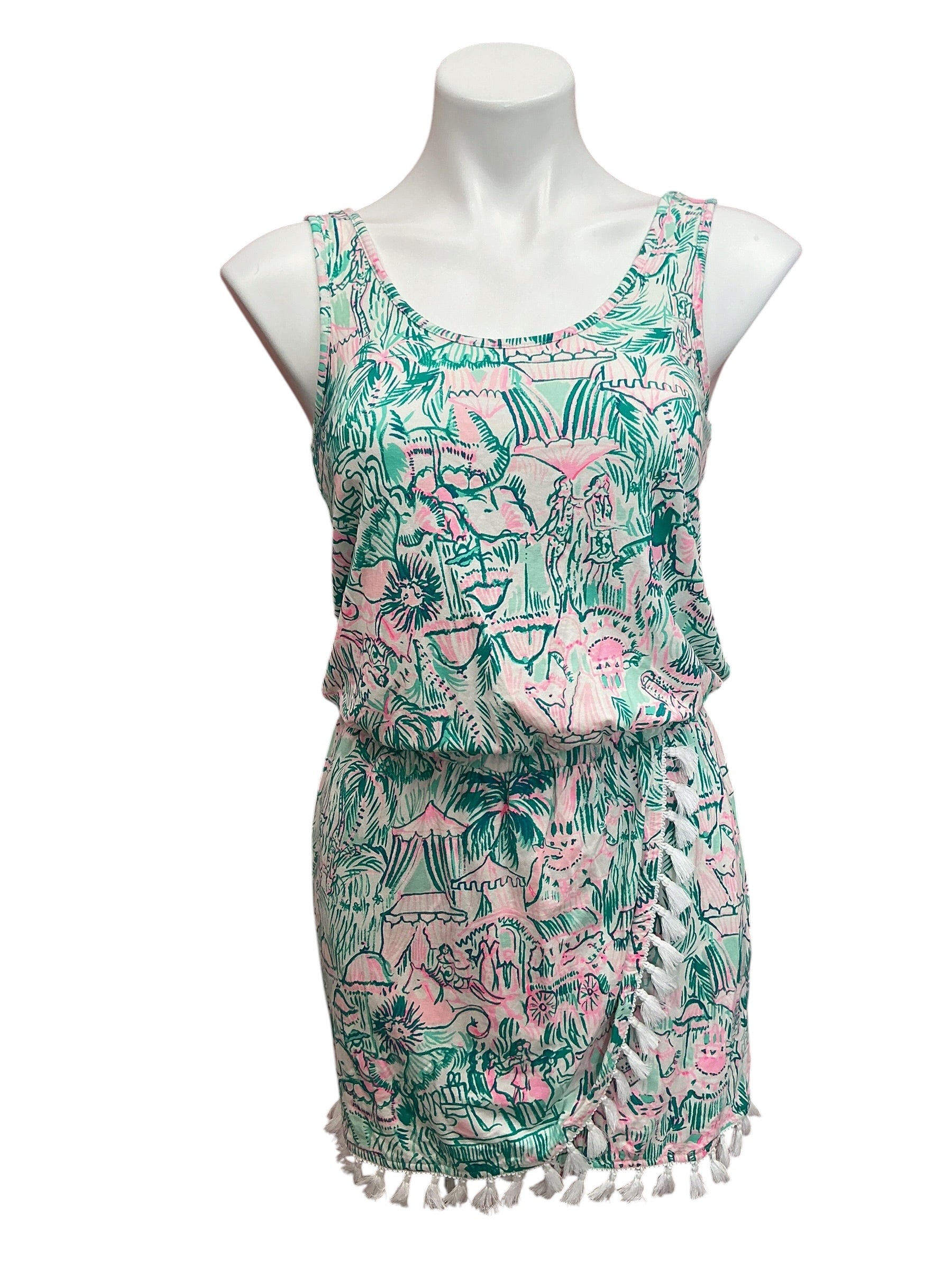 Lilly Pulitzer Jarrett Romper Bright Agate Green Colorful Camelflage - Size XS