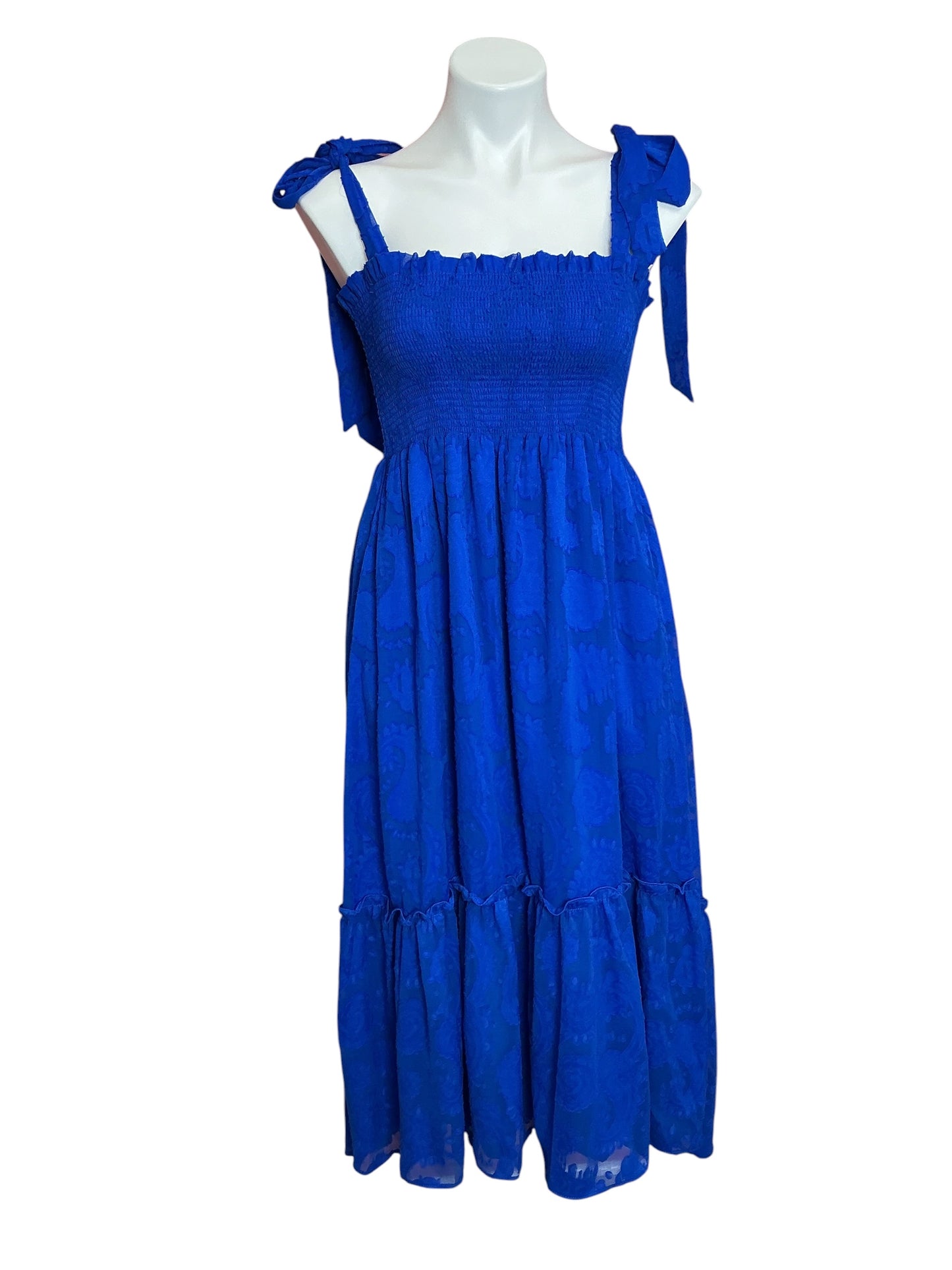 Lilly Pulitzer River Smocked Midi Dress Blue Gritto Tangerine Dream Poly Clip Jacquard - Size XS