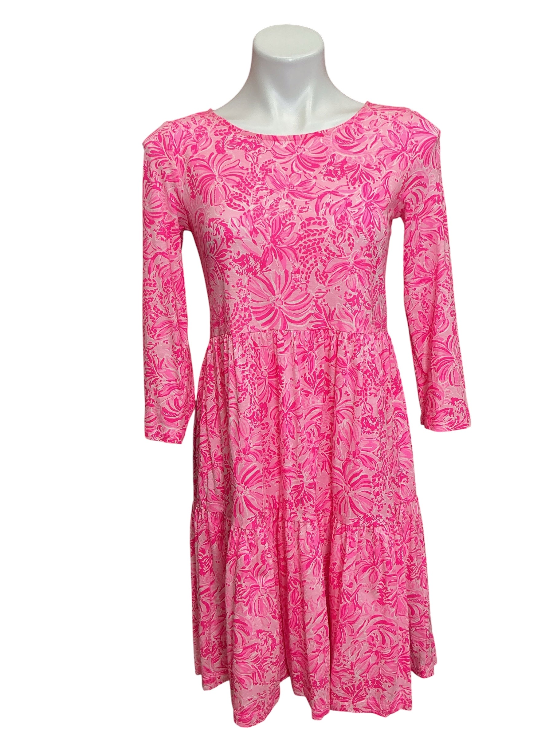 Lilly Pulitzer Geanna 3/4 Sleeve Dress Pink Blossom Foxy Llama - Size XS