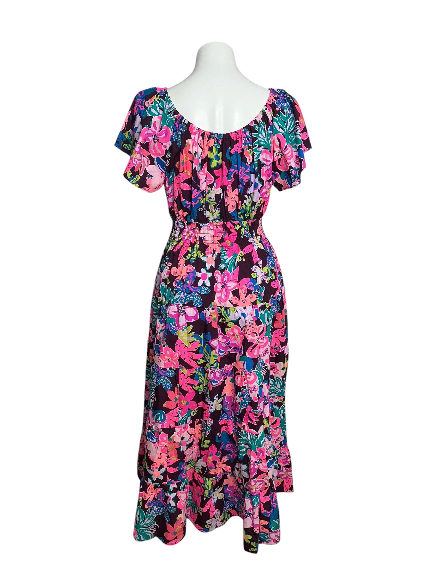 Lilly Pulitzer Ellabell Short Sleeve Dress Cherry Ganache Bohemian Garden - Size M