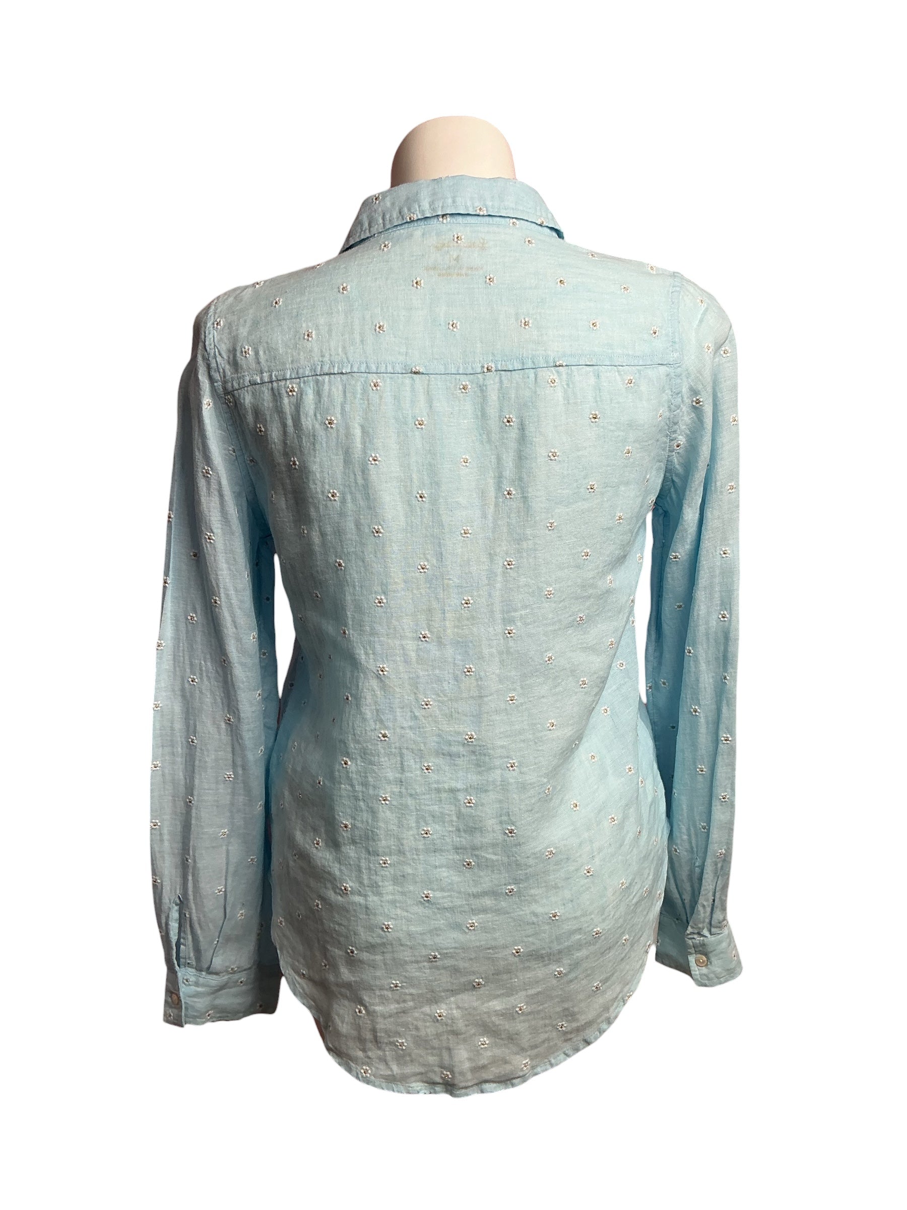 Lilly Pulitzer- Sea View Linen Button Down Shirt Hydra Blue You Drive Me Daisy Size M