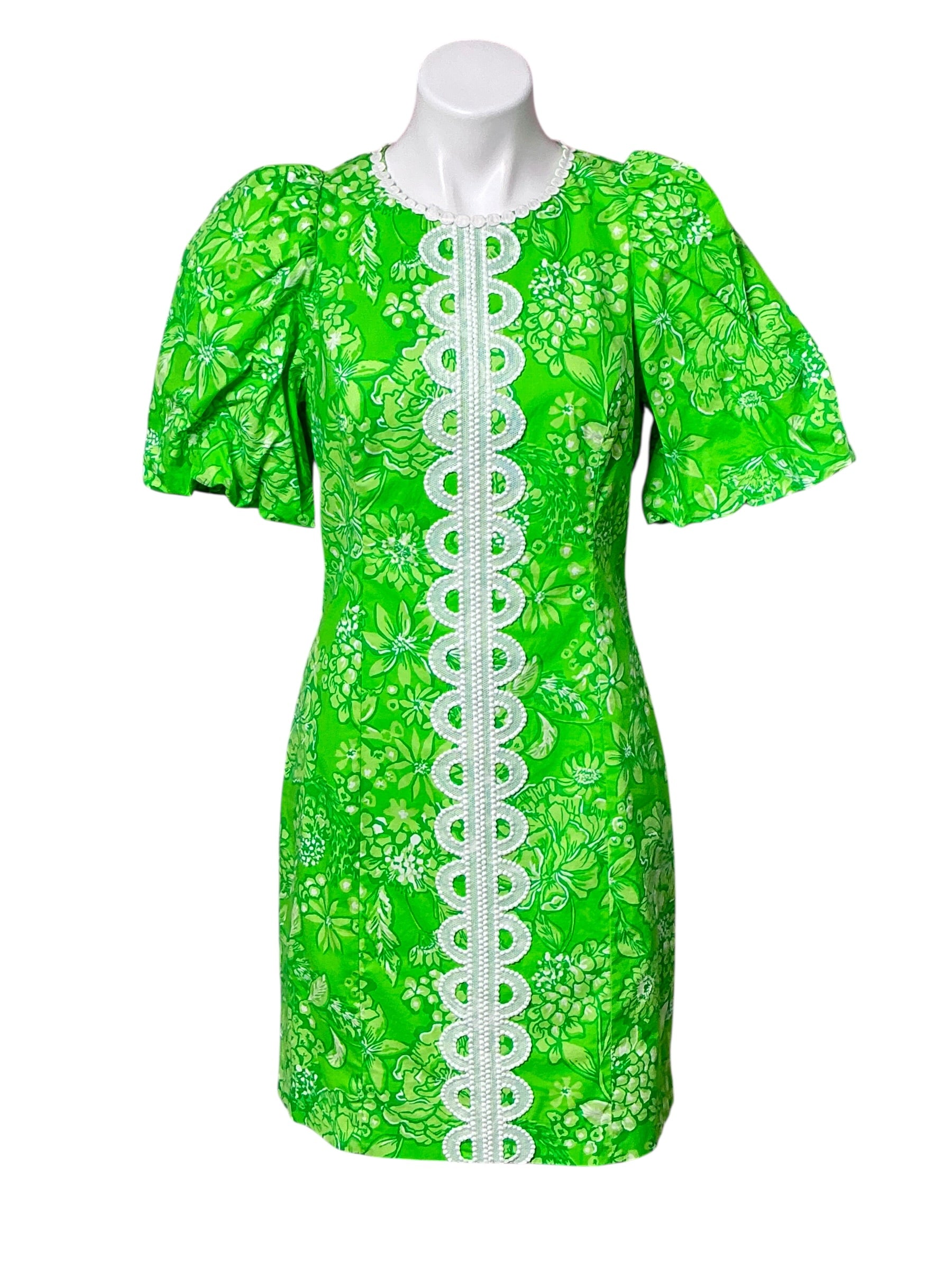 Lilly Pulitzer Alyce Elbow Sleeve Stretch Cotton Shift Dress - Limeade It’s A Spring Thing - Size 6