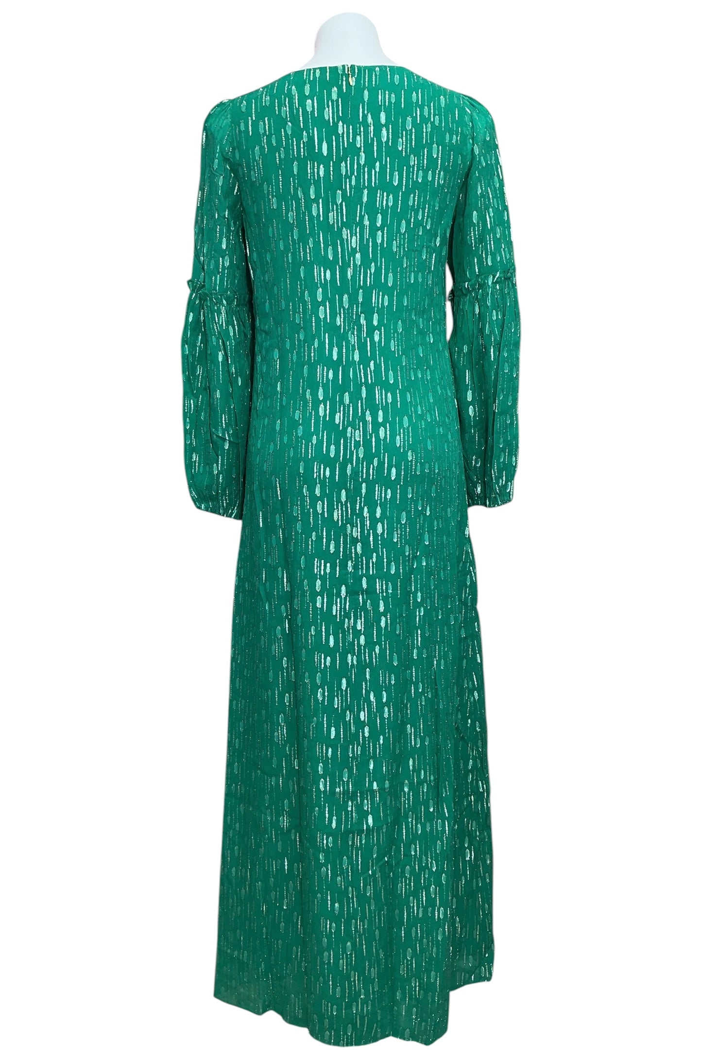 Lilly Pulitzer NWT Cleme Long Sleeve Mxi Dress Fiddle Leaf Green Mystical Viscose Metallic Clip - Size 2