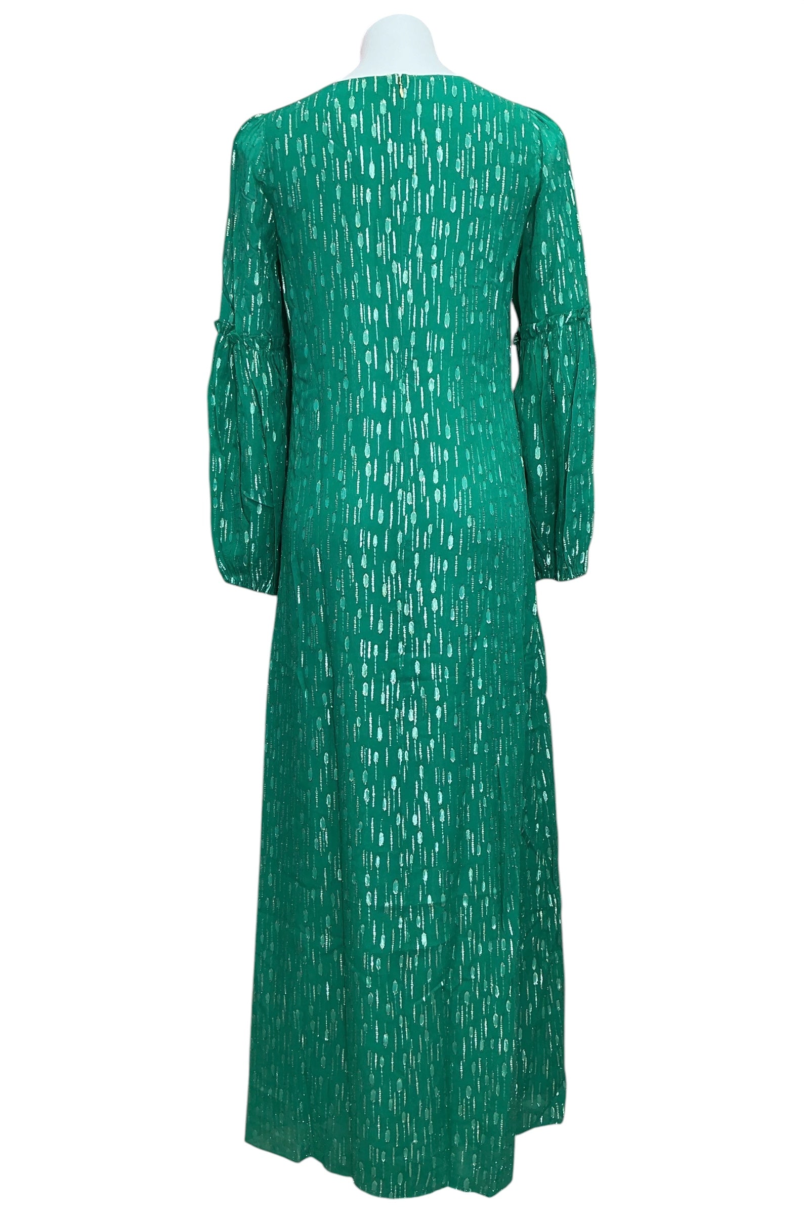 Lilly Pulitzer NWT Cleme Long Sleeve Mxi Dress Fiddle Leaf Green Mystical Viscose Metallic Clip - Size 2